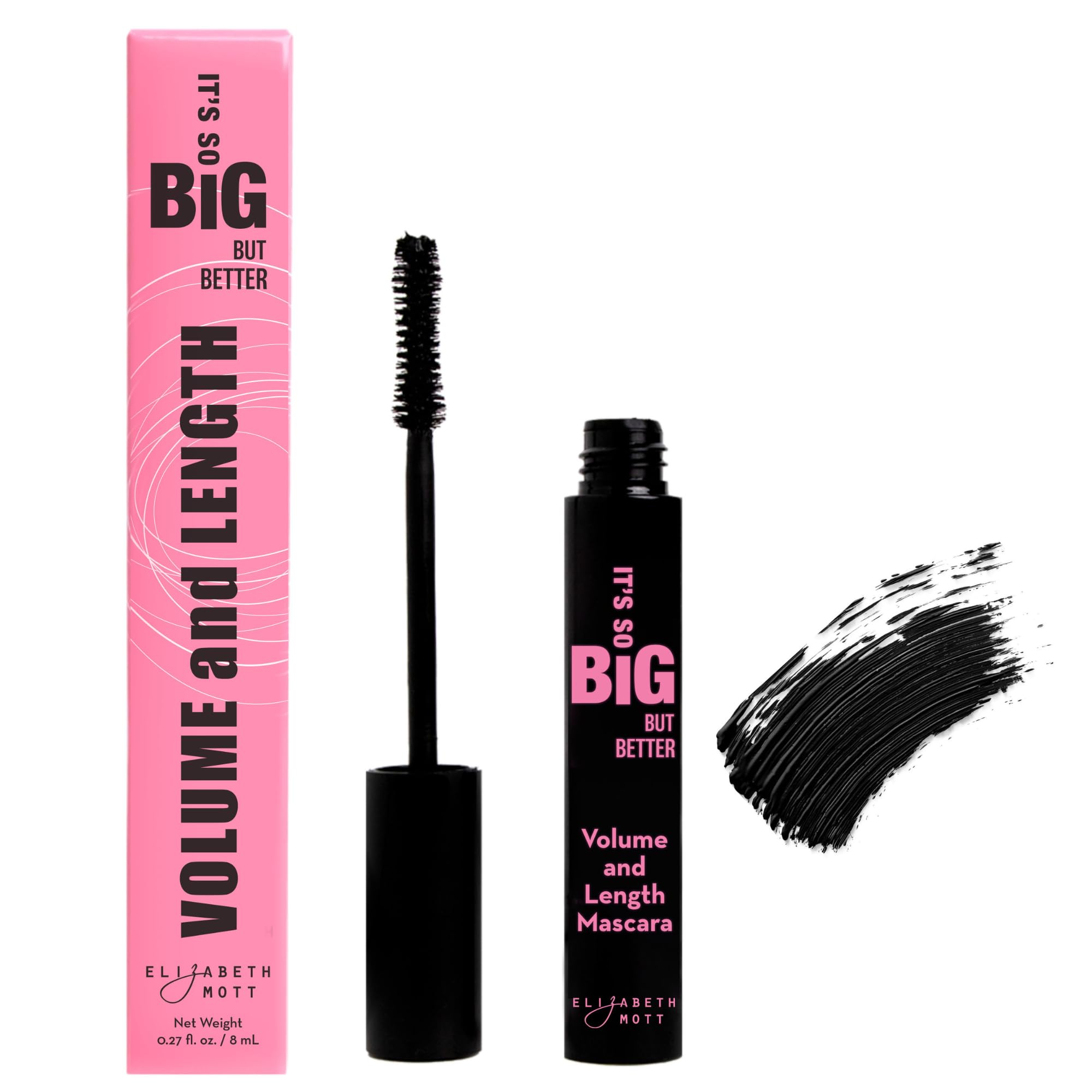 Elizabeth Mott Mascara noir volumisant, brosse corset pour des cils plus fournis et définis.