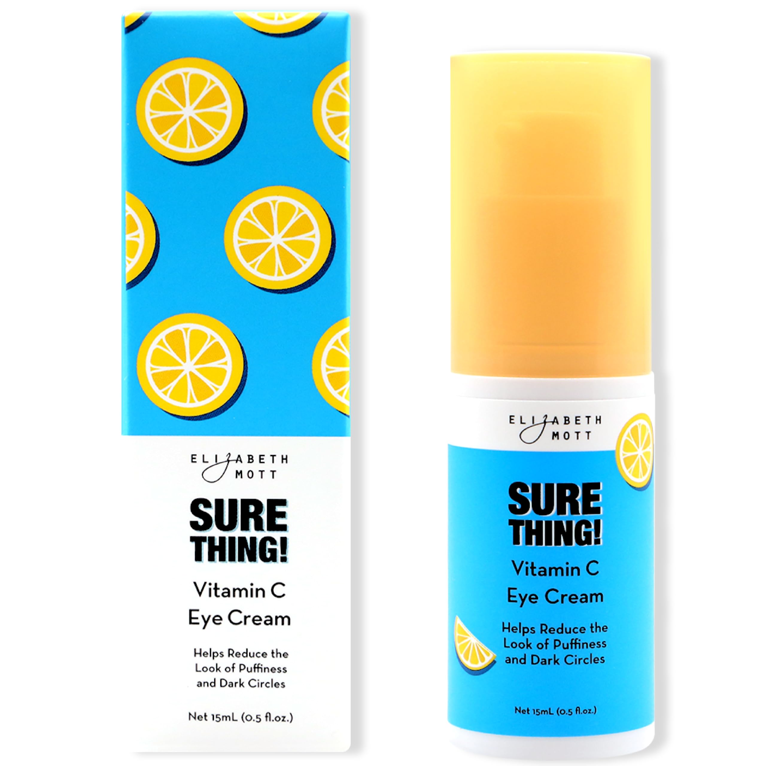 Elizabeth Mott Sure Thing Vitamin C Eye Cream jar closeup, silky texture for under-eye care.