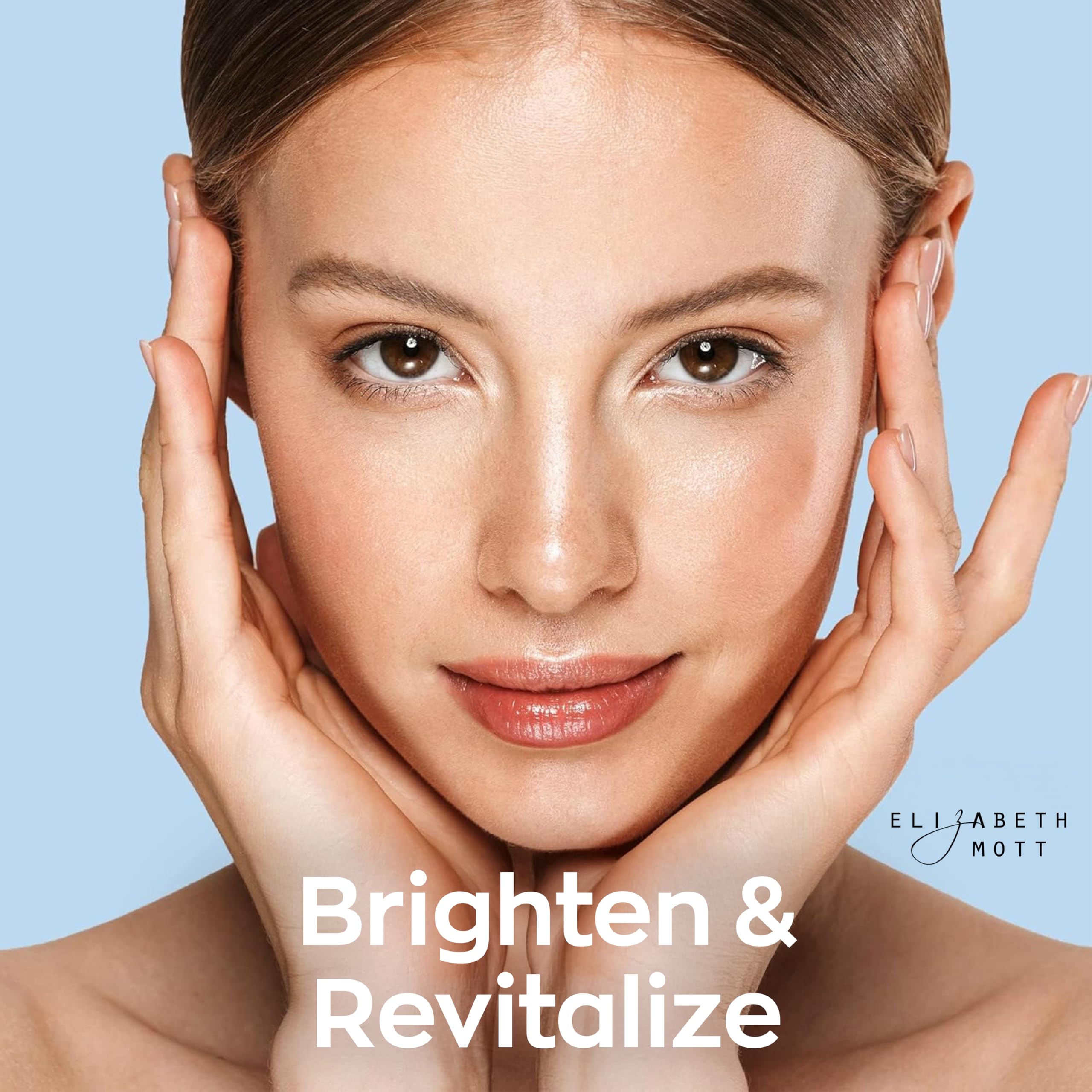 Cream texture beside ingredient icons highlighting Vitamin C and peptides.