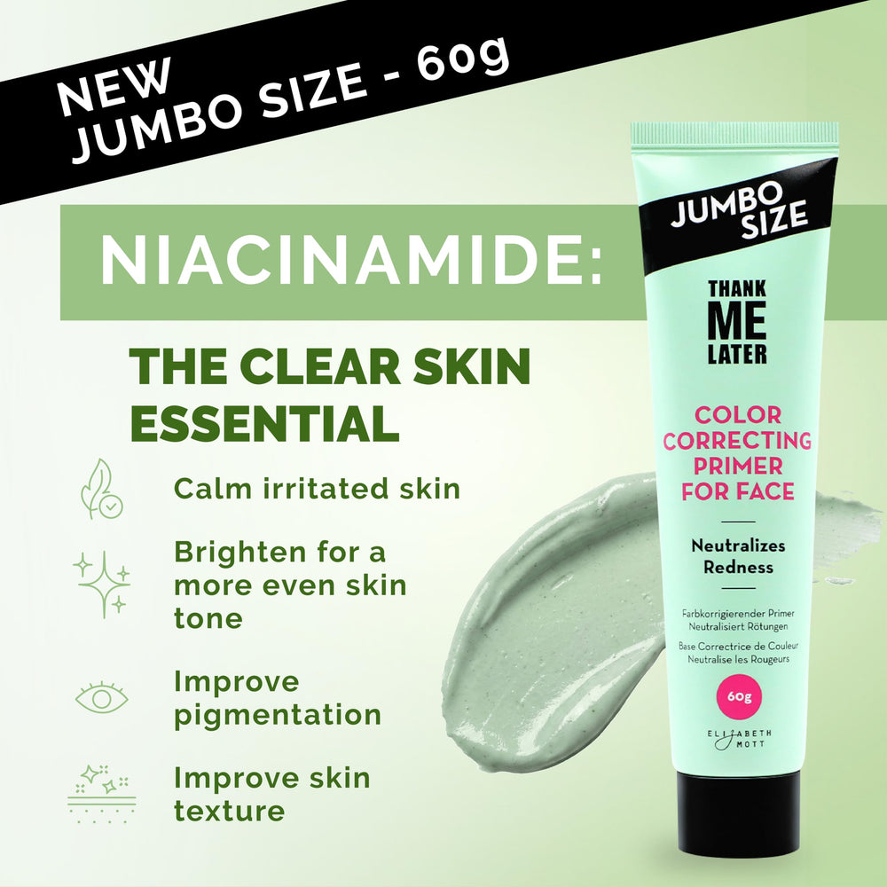 Elizabeth Mott Thank Me Later: swatch vert montrant l'effet neutralisant sur la peau.