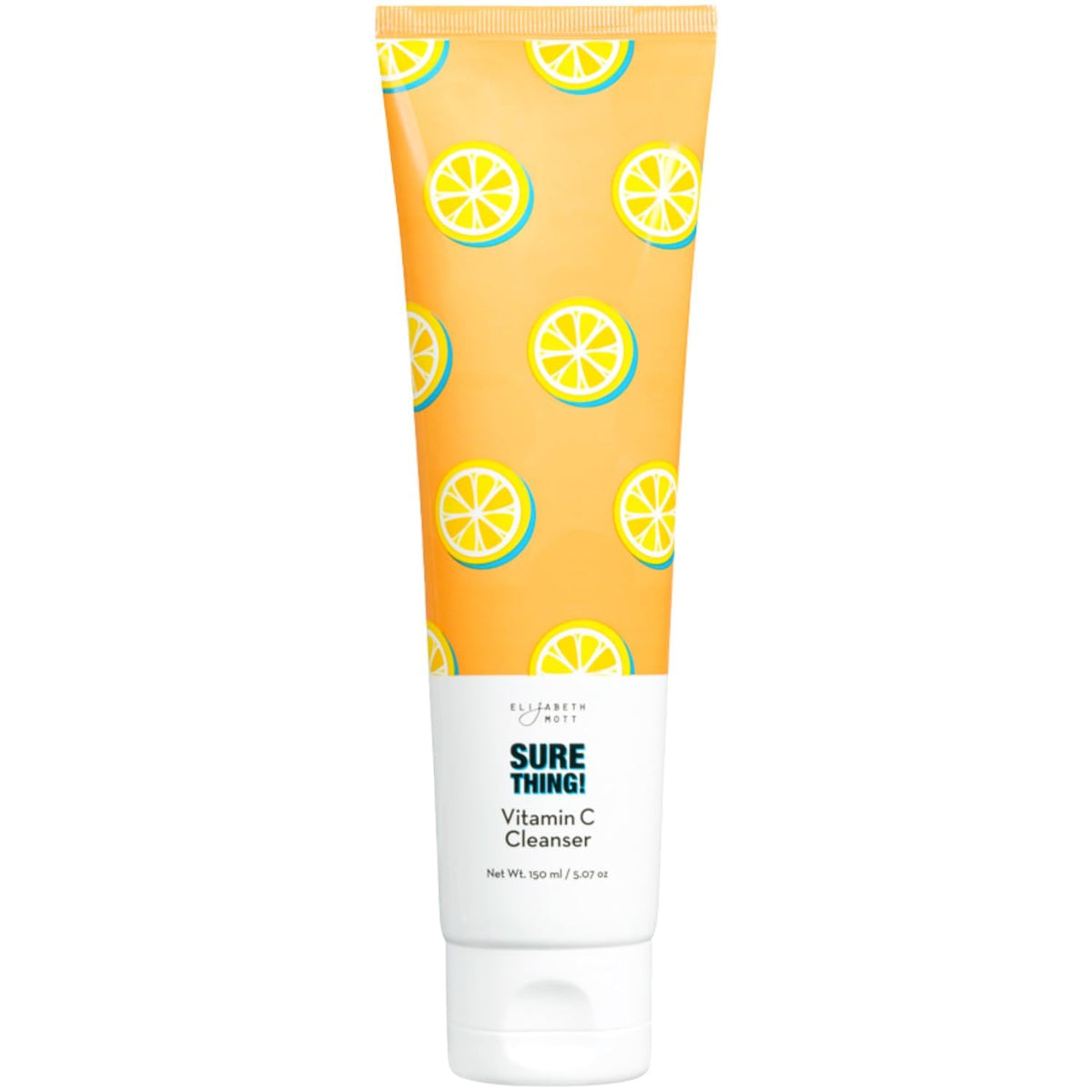 Elizabeth Mott Vitamin C Cleanser bottle front, vegan formula for gentle makeup removal.