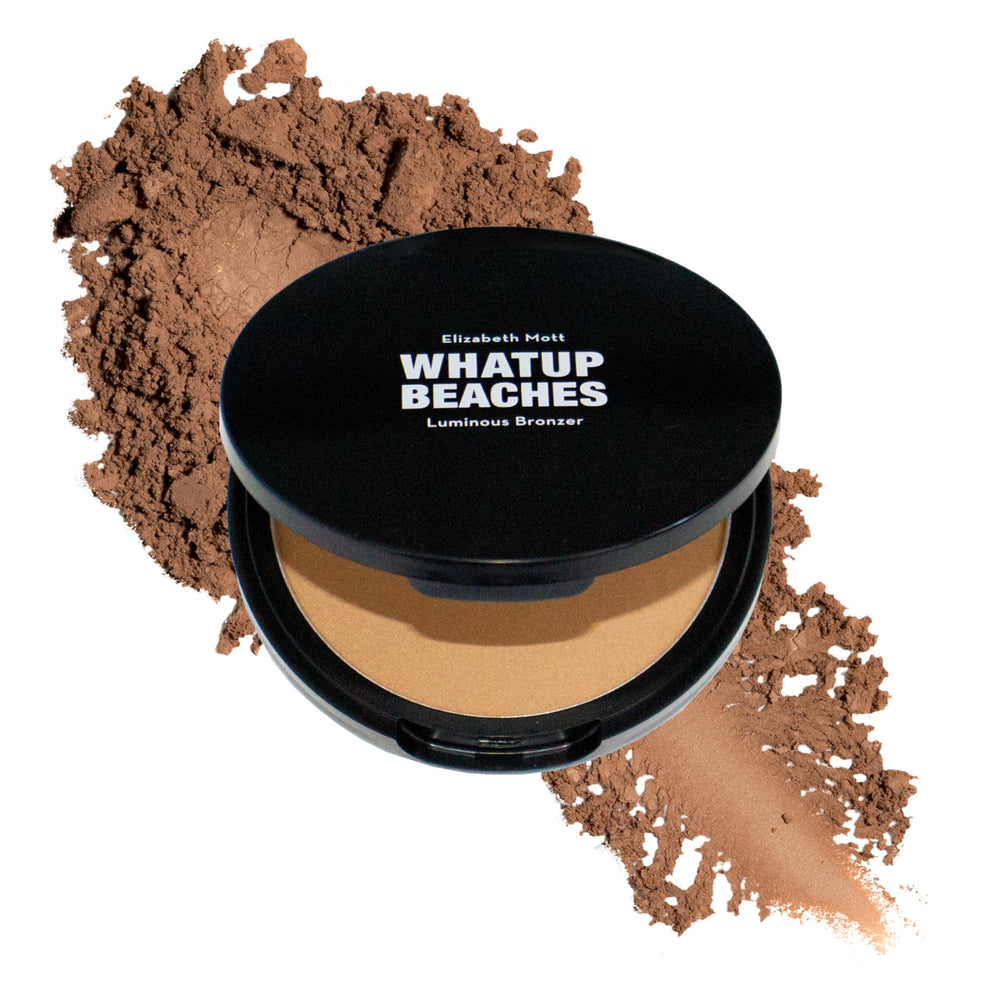 Elizabeth Mott Whatup Beaches Bronzer texture close-up shows silky, buildable color for a natural look.