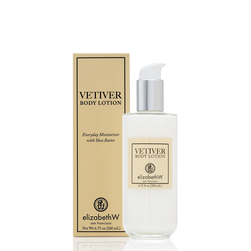 elizabethw vetiver lait-corps en bouteille 200 g offrant hydratation durable et agréable.