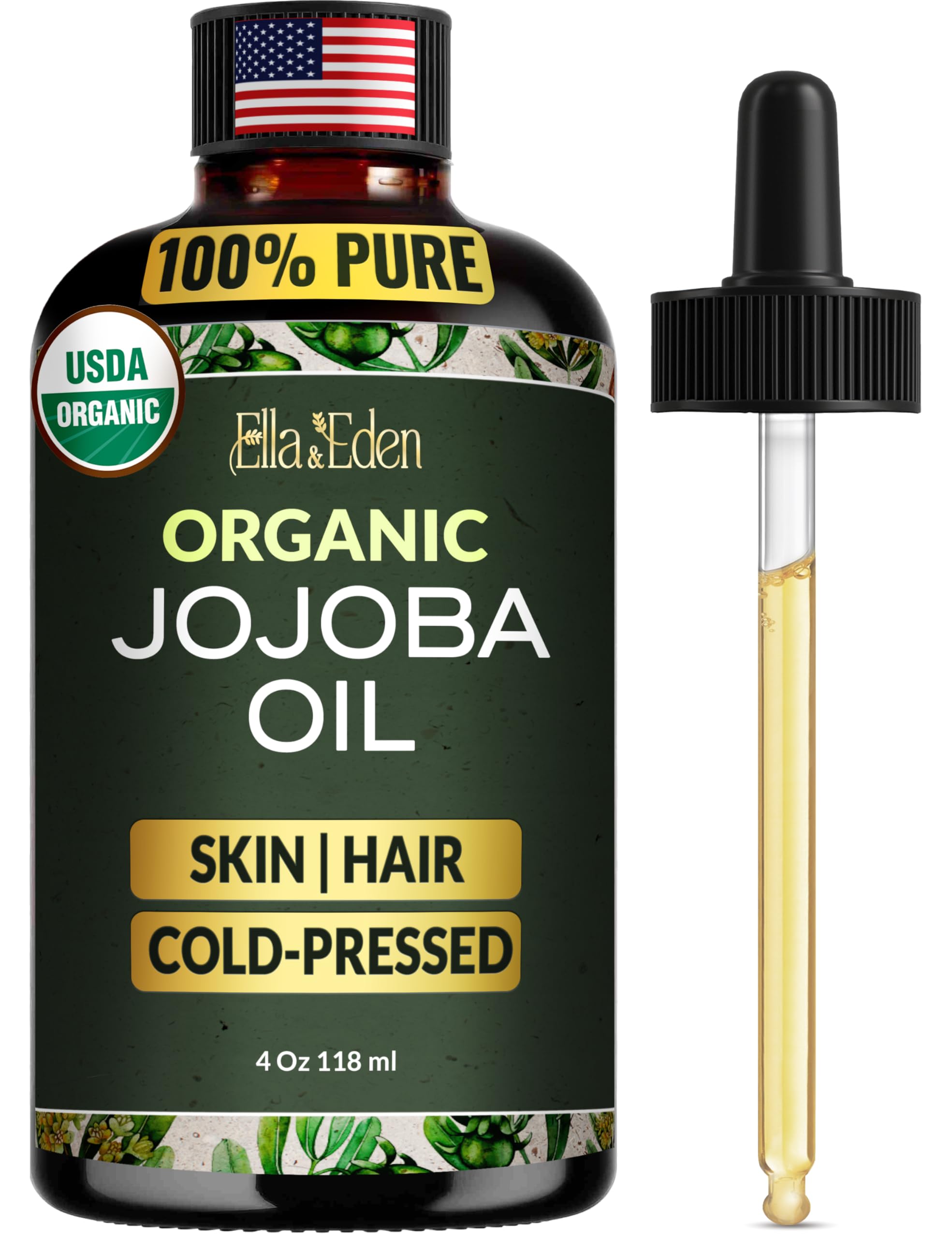 Huile Jojoba Ella & Eden dans une bouteille en verre 4oz prête à l'emploi.