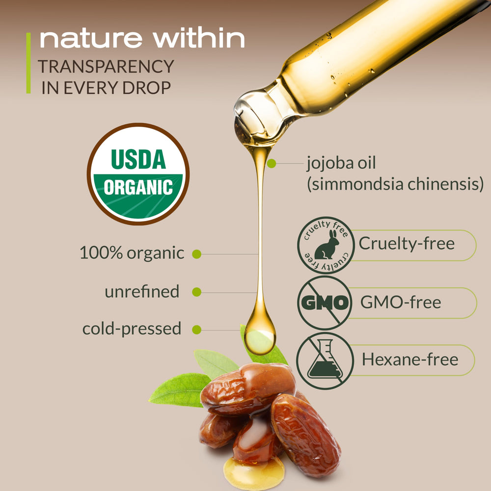 Ella & Eden huile jojoba – compte-gouttes en verre pour dosage précis et soin.