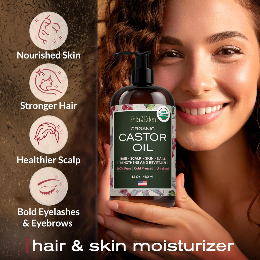 Application sur le visage avec huile de ricin Ella & Eden pour soin doux.