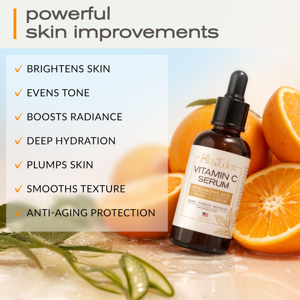 Ella & Eden Sérum vitamine C – emballage simple pour routine facile.