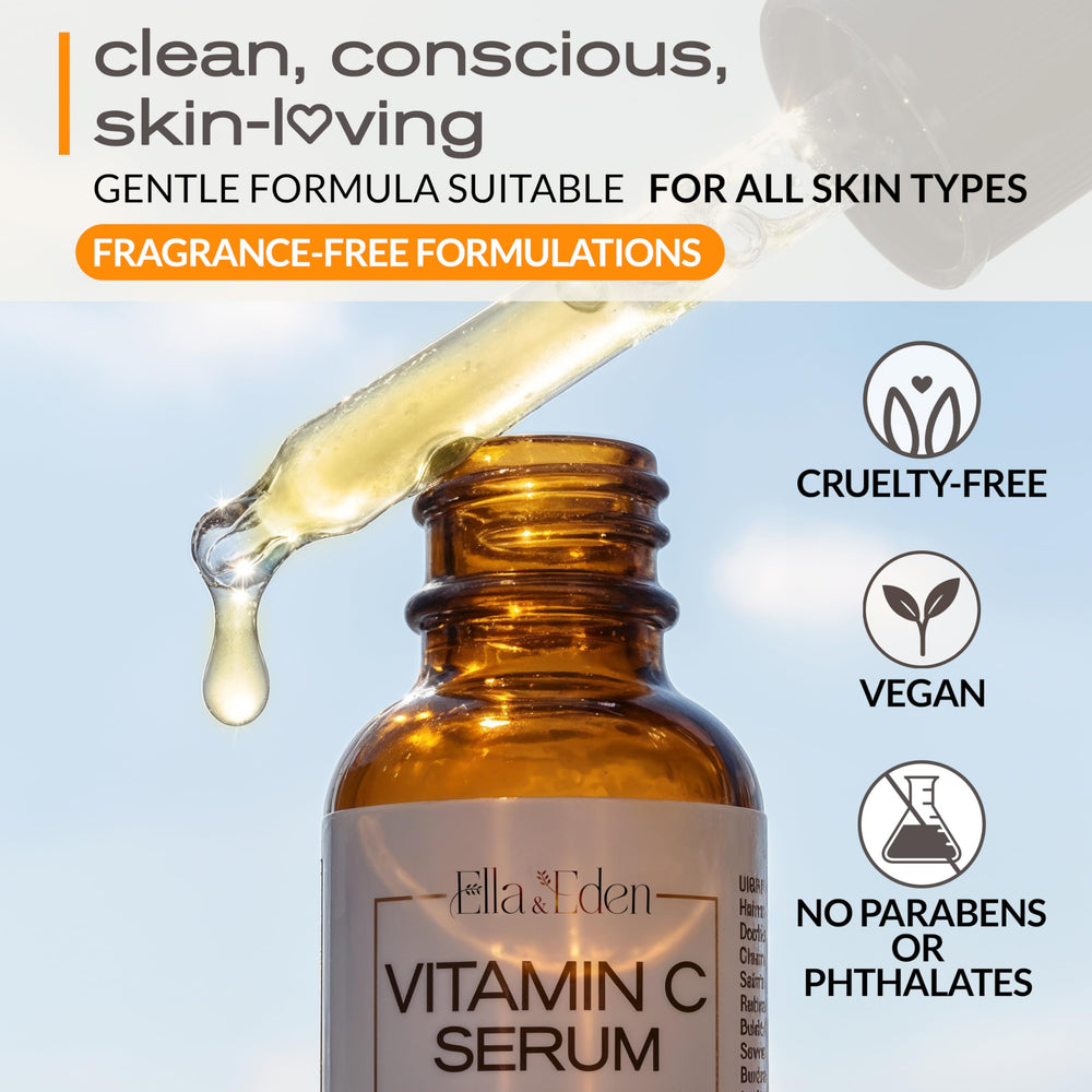 Ella & Eden Sérum vitamine C – usage matin ou soir, fini frais.