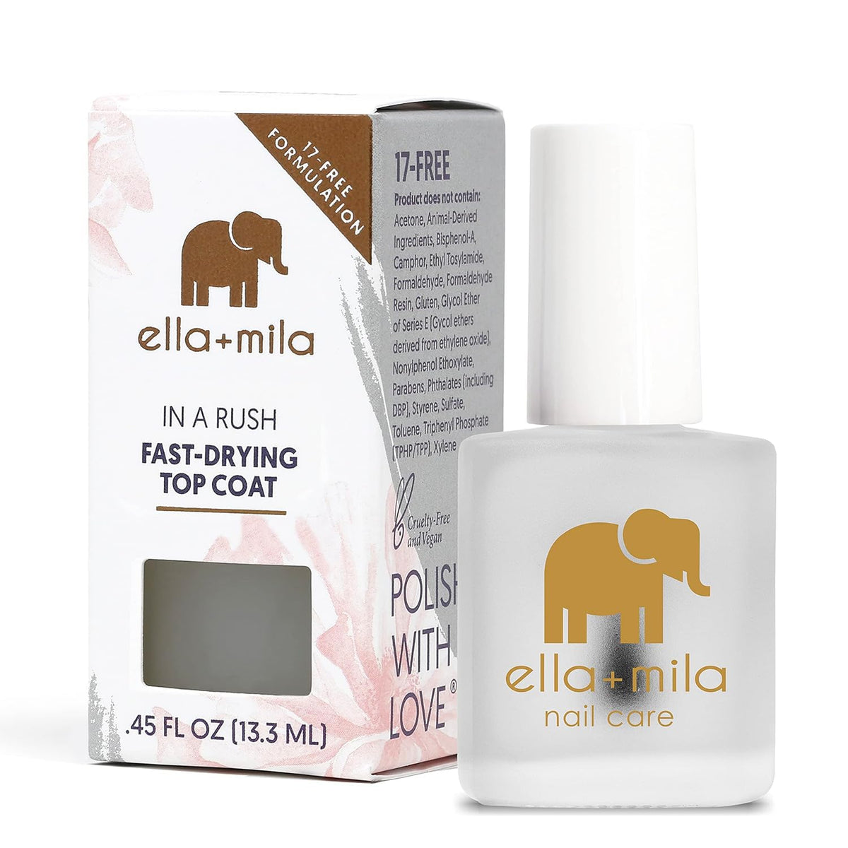 ella+mila In a Rush Top Coat – Bouteille séchage rapide pour une manucure nette et brillante.