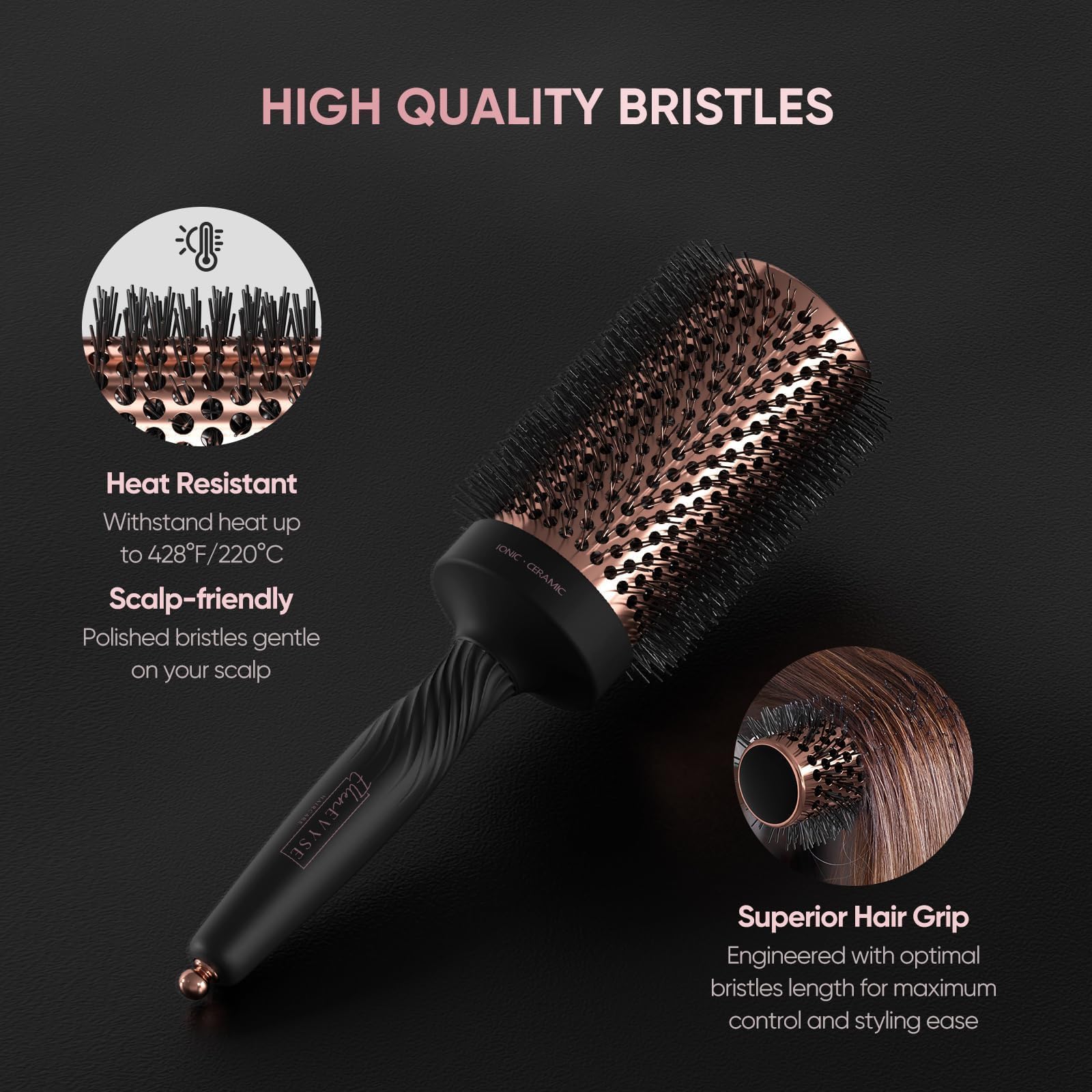 Brosse Ellen Evyse barillet céramique ventilé pour séchage doux et efficace.