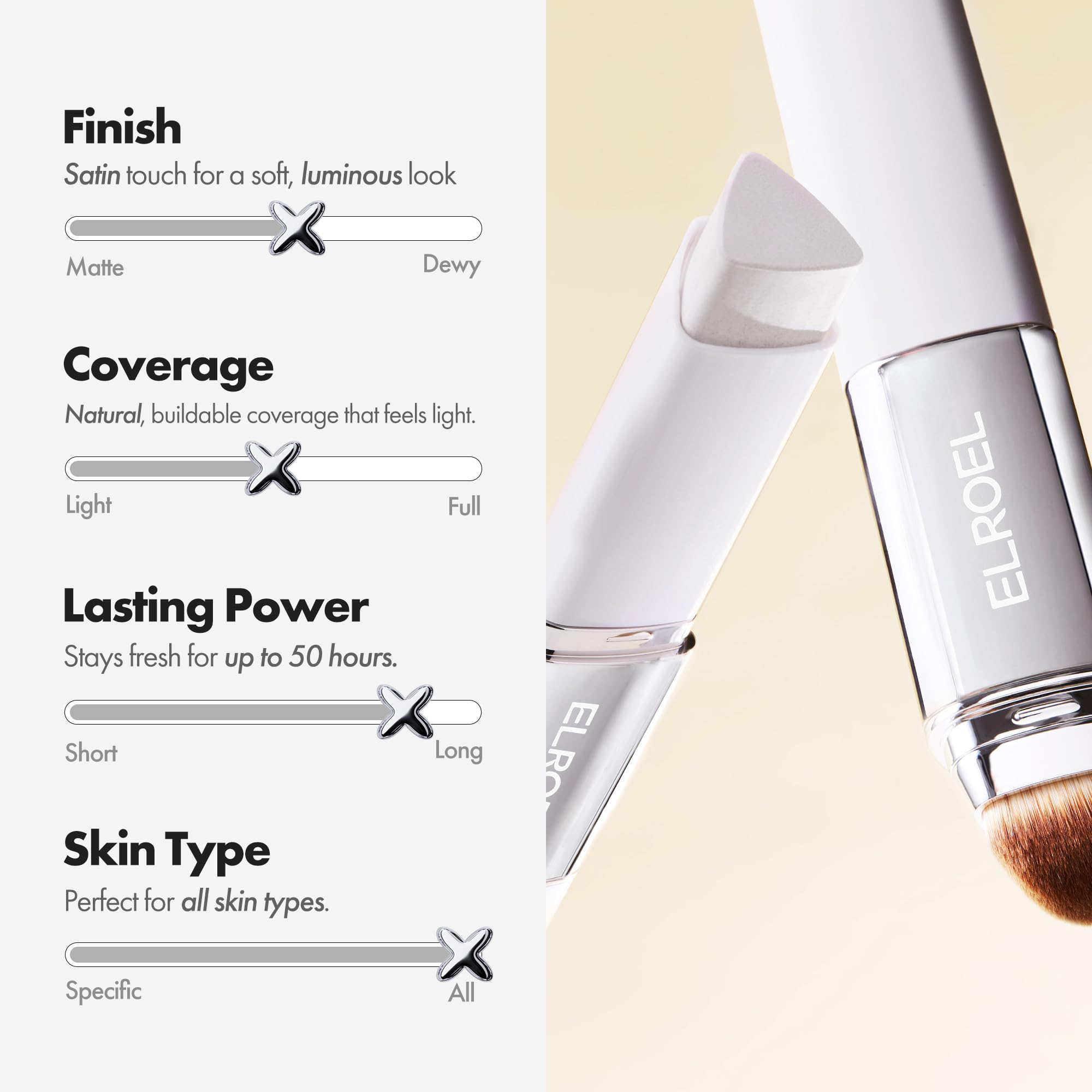 ELROEL Blanc Cover Stick V application fluide avec brosse.