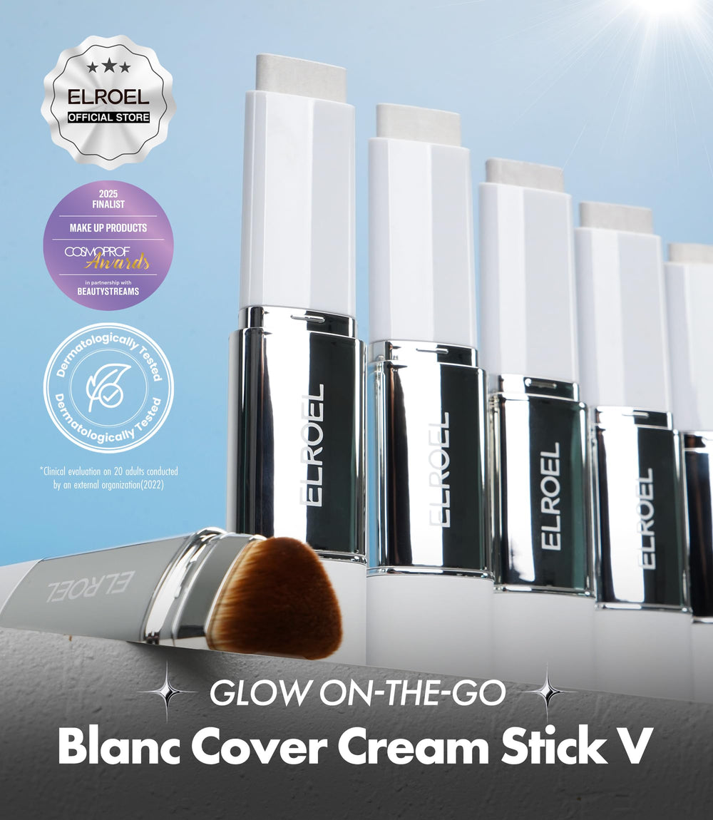 ELROEL Blanc Cover Stick V avec brosse détachable pour un fondu sans effort.