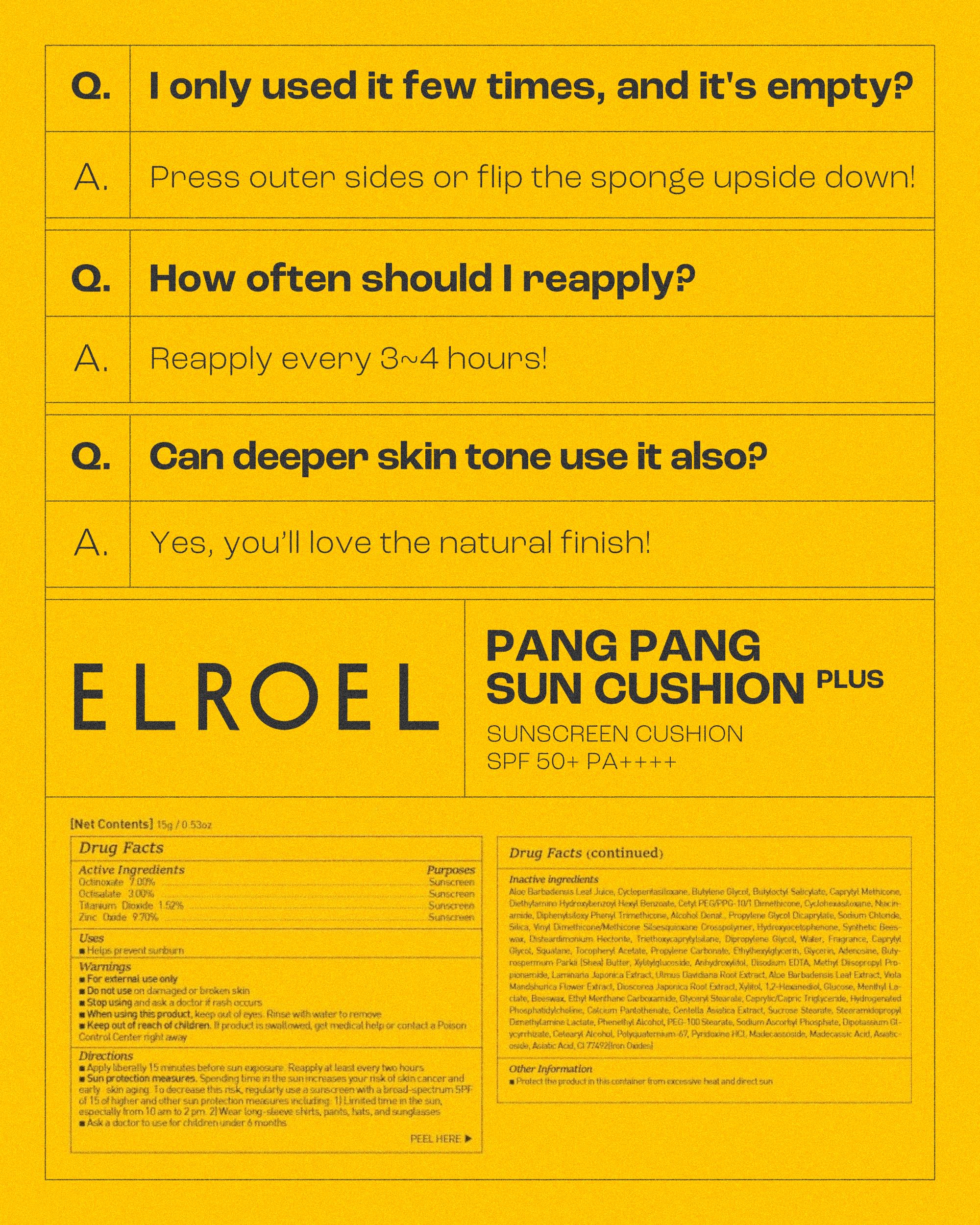 ELROEL Pang Pang Sun Cushion Plus sans traces blanches, convient à tous les teints
