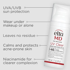 EltaMD UV Clear sans traces blanches: fini invisible s'adaptant à tout teint.