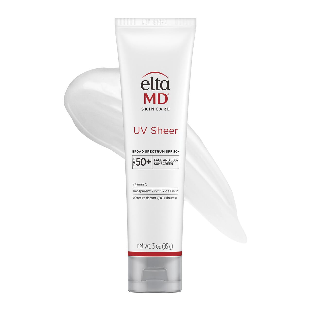 EltaMD UV Sheer en tube sur visage et corps, protection SPF50 sans trace blanche.