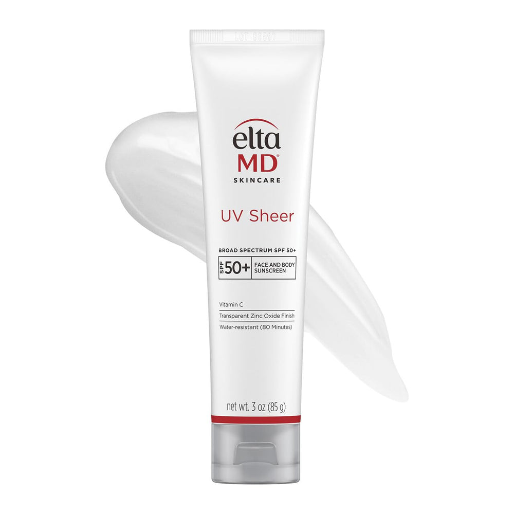 EltaMD UV Sheer en tube sur visage et corps, protection SPF50 sans trace blanche.