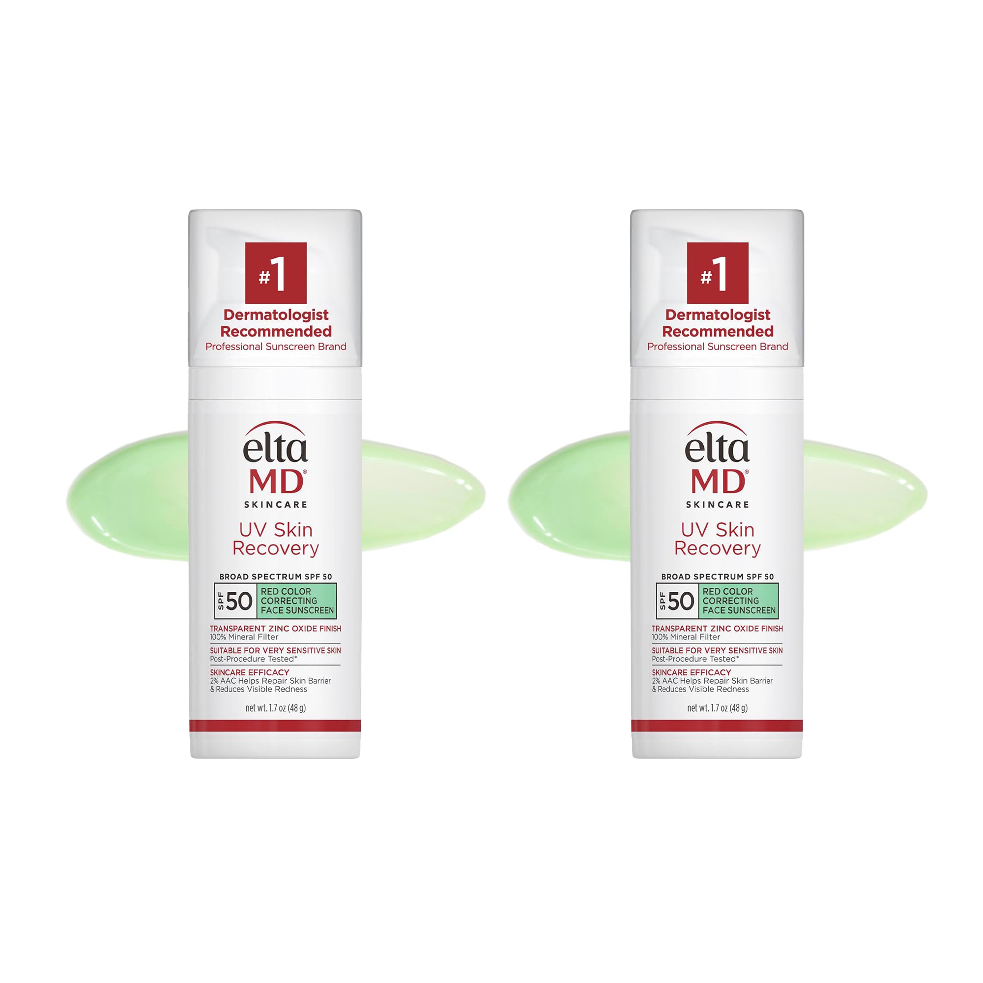 EltaMD UV Skin Recovery, bouteille teinte verte: réduction de rougeur et protection minérale instantanée.