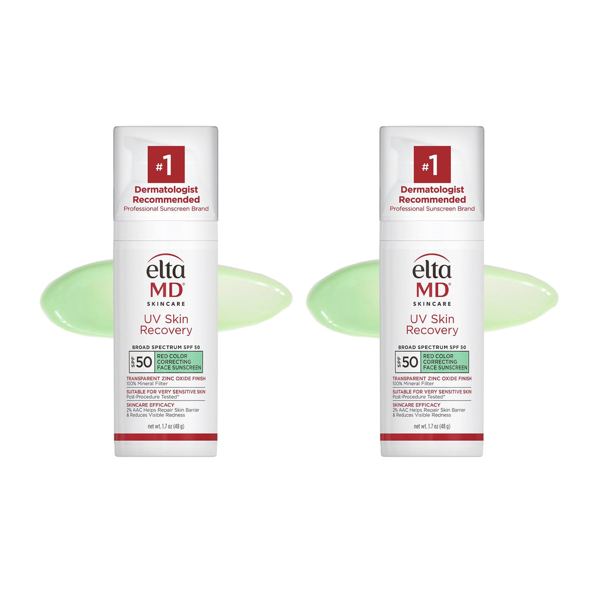 EltaMD UV Skin Recovery, bouteille teinte verte: réduction de rougeur et protection minérale instantanée.