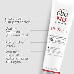 Application sur peau avec EltaMD UV Sport, préparation avant exposition solaire