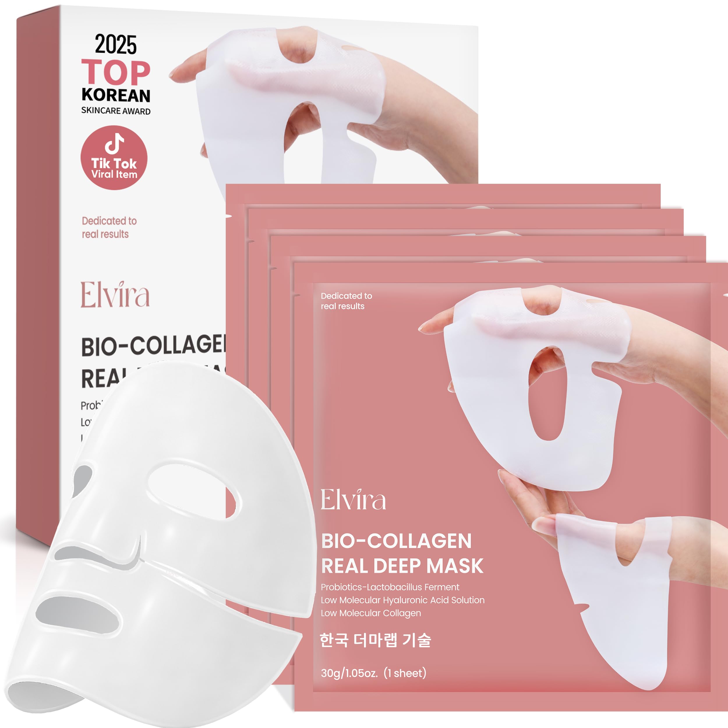 Elvira Bio-Collagen Real Deep Mask hydrogel hydratant nocturne pour peau douce et repulpée.