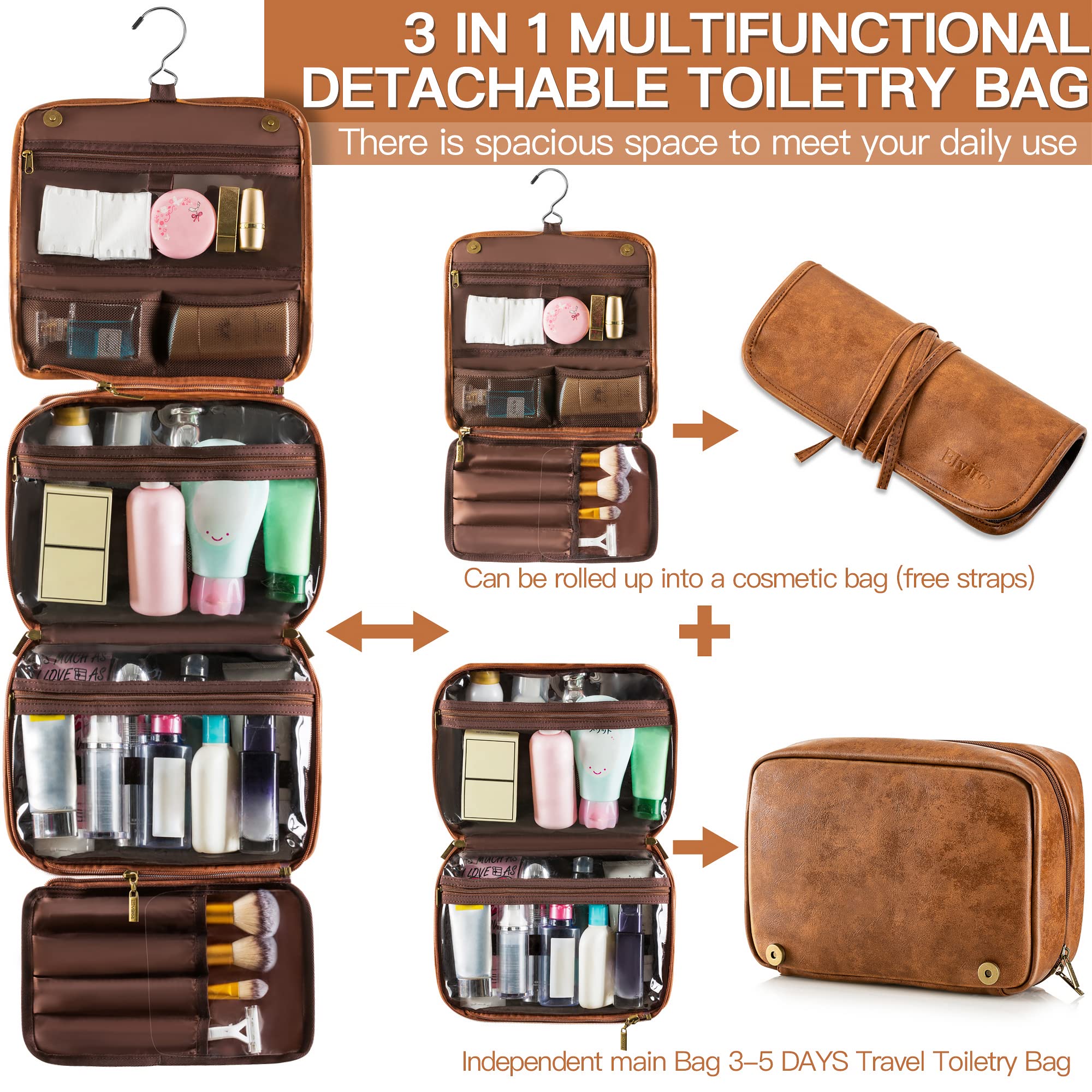 Elviros Dopp Kit compartiments transparents facilite l’identification rapide