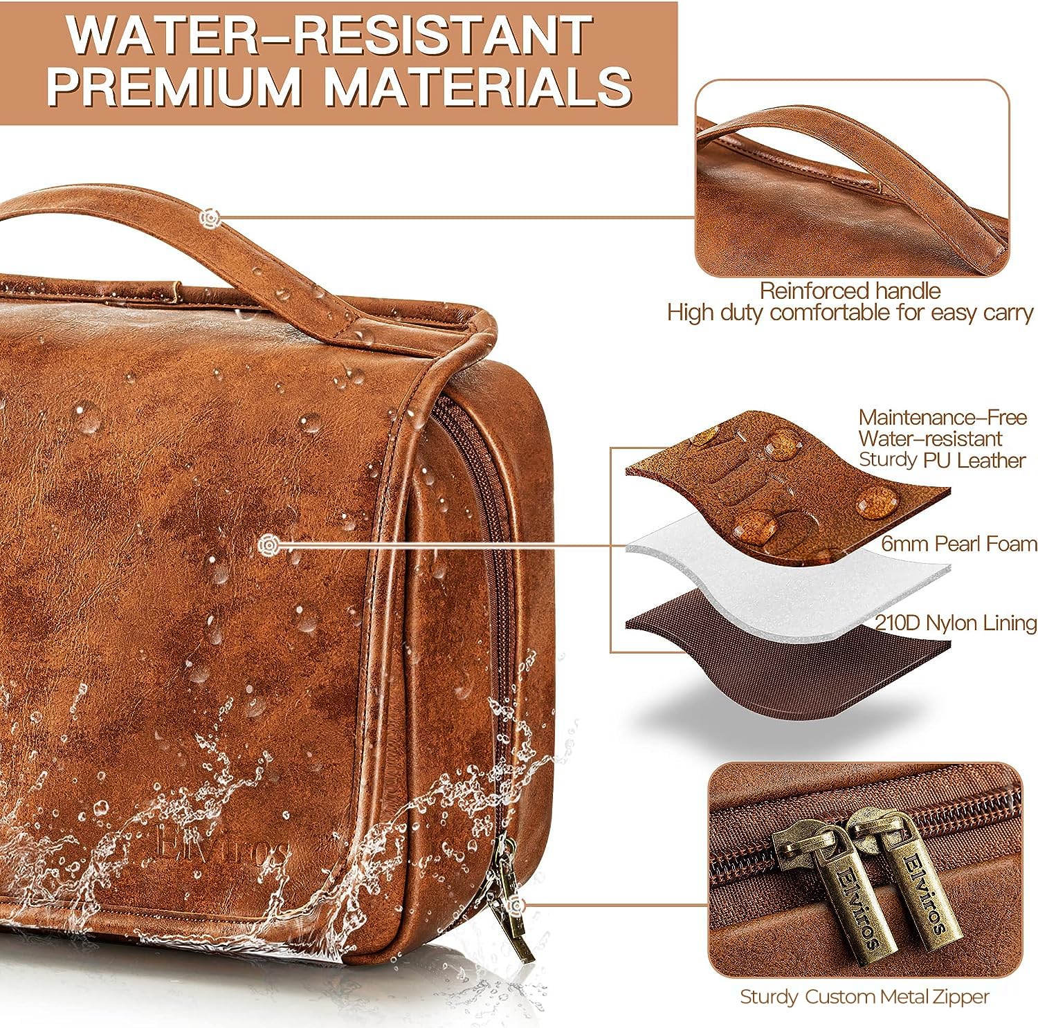 Elviros Dopp Kit en cuir PU imperméable protège les articles en déplacement