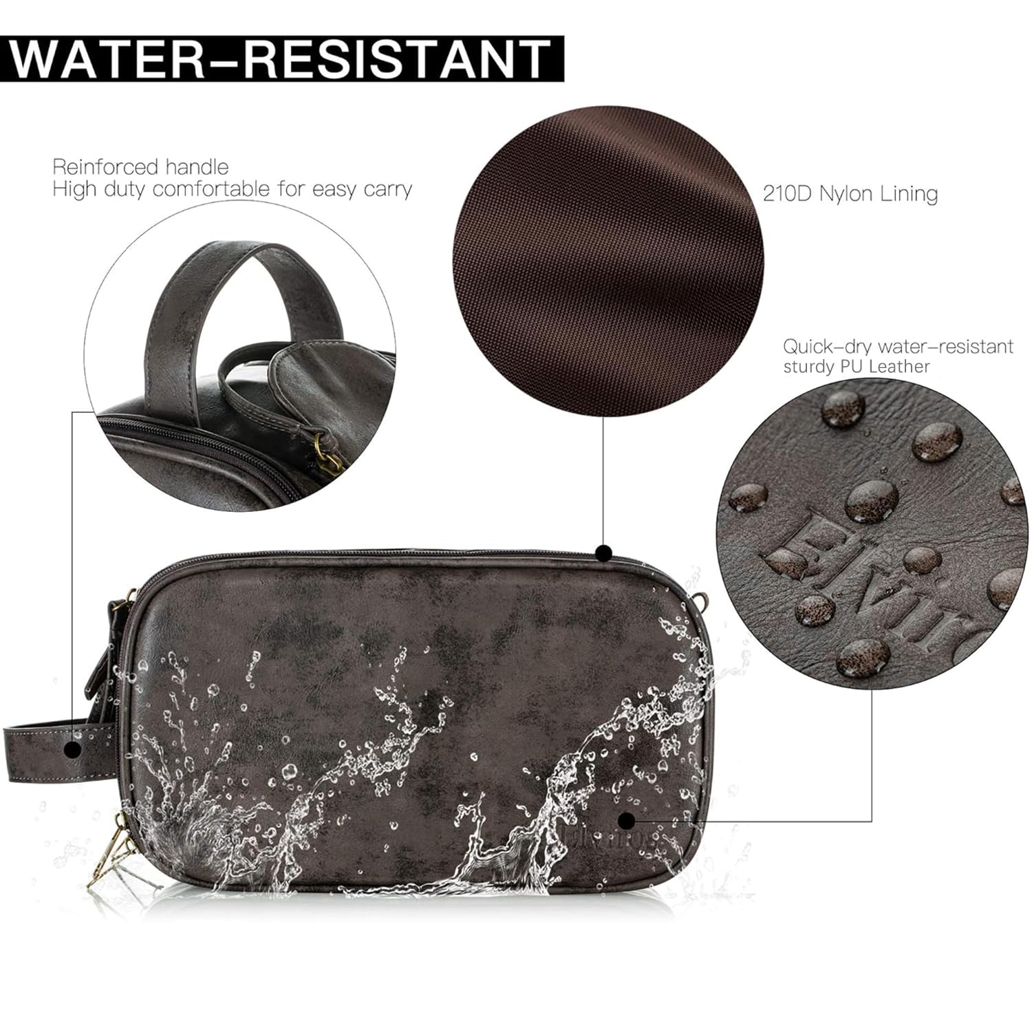 Matière imperméable Elviros protège vos essentiels en voyage.
