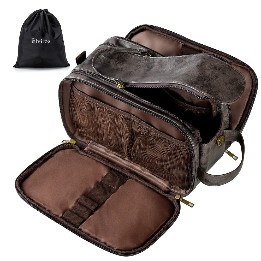 Elviros trousse toilette homme, ouverture double zip, accès rapide.