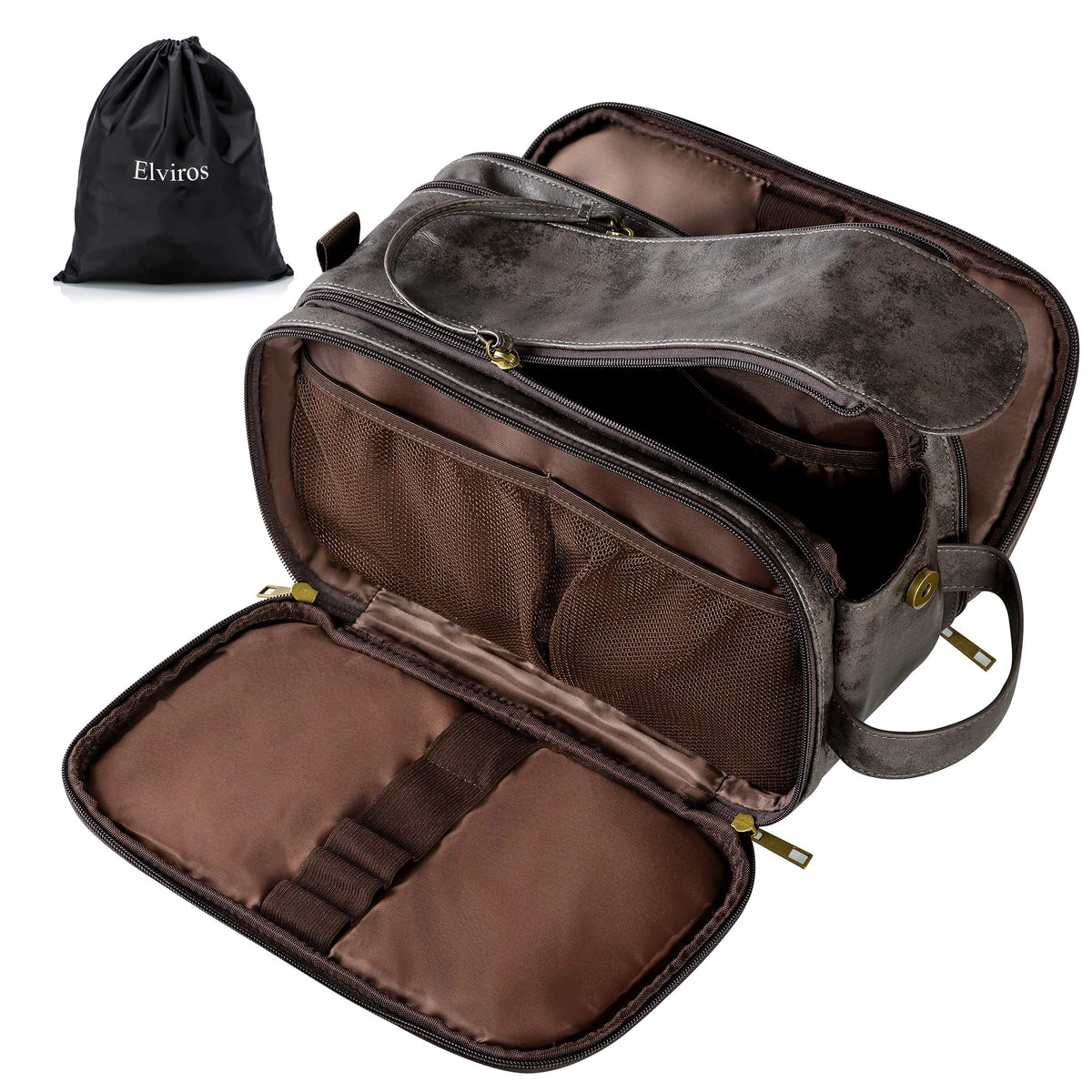 Elviros trousse toilette homme, ouverture double zip, accès rapide.