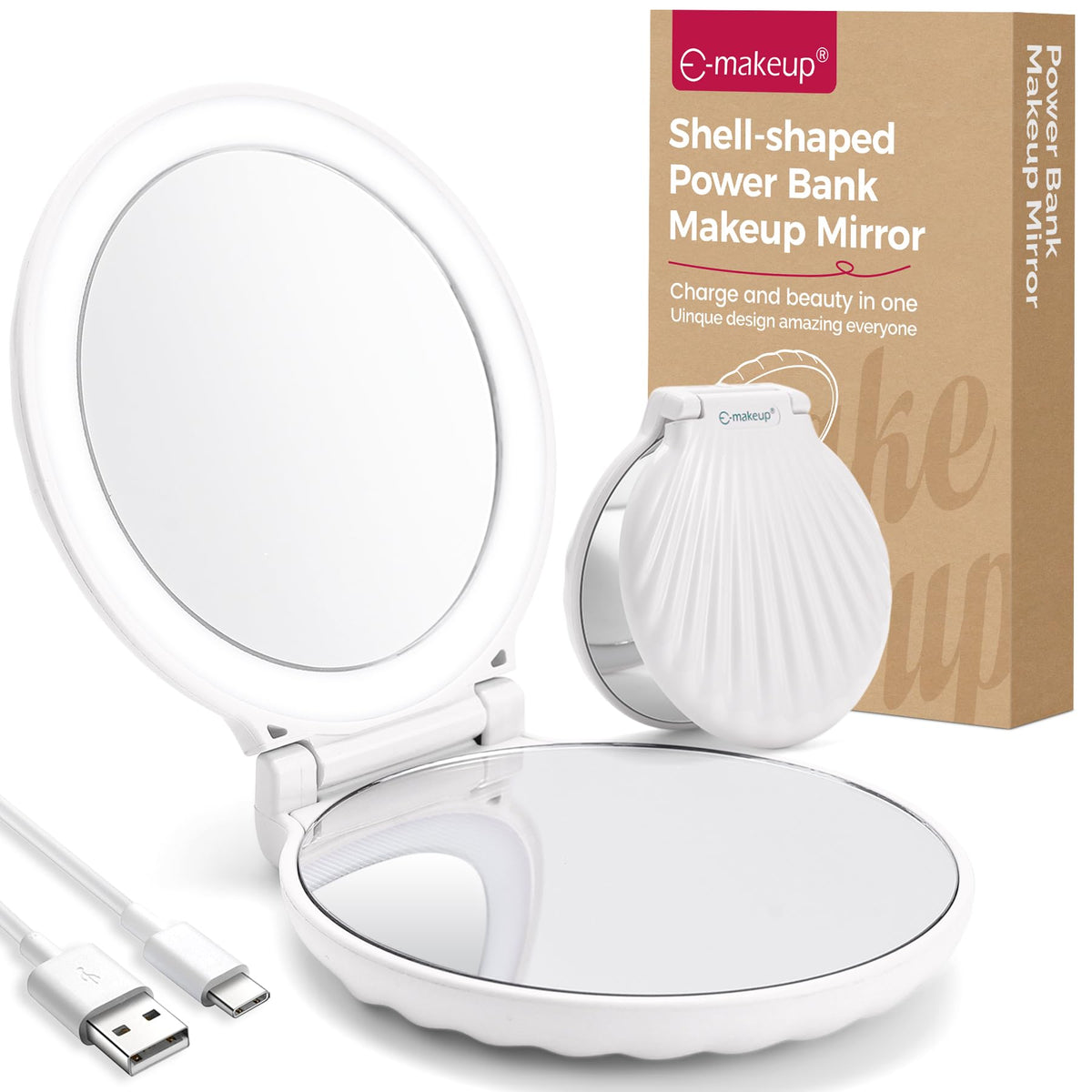 Miroir emakeup avec grossissements 2x et 10x pour retouches précises en déplacement