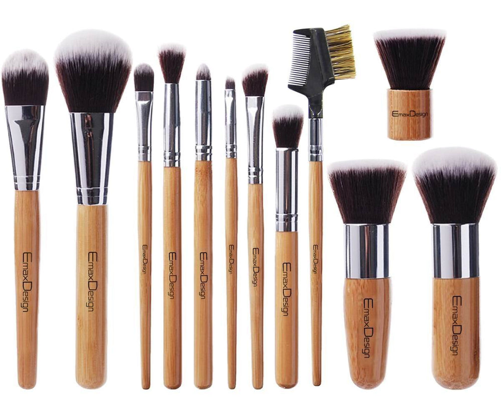 Pinceaux EmaxDesign: ensemble de pinceaux maquillage 12 pièces en bambou, application précise.