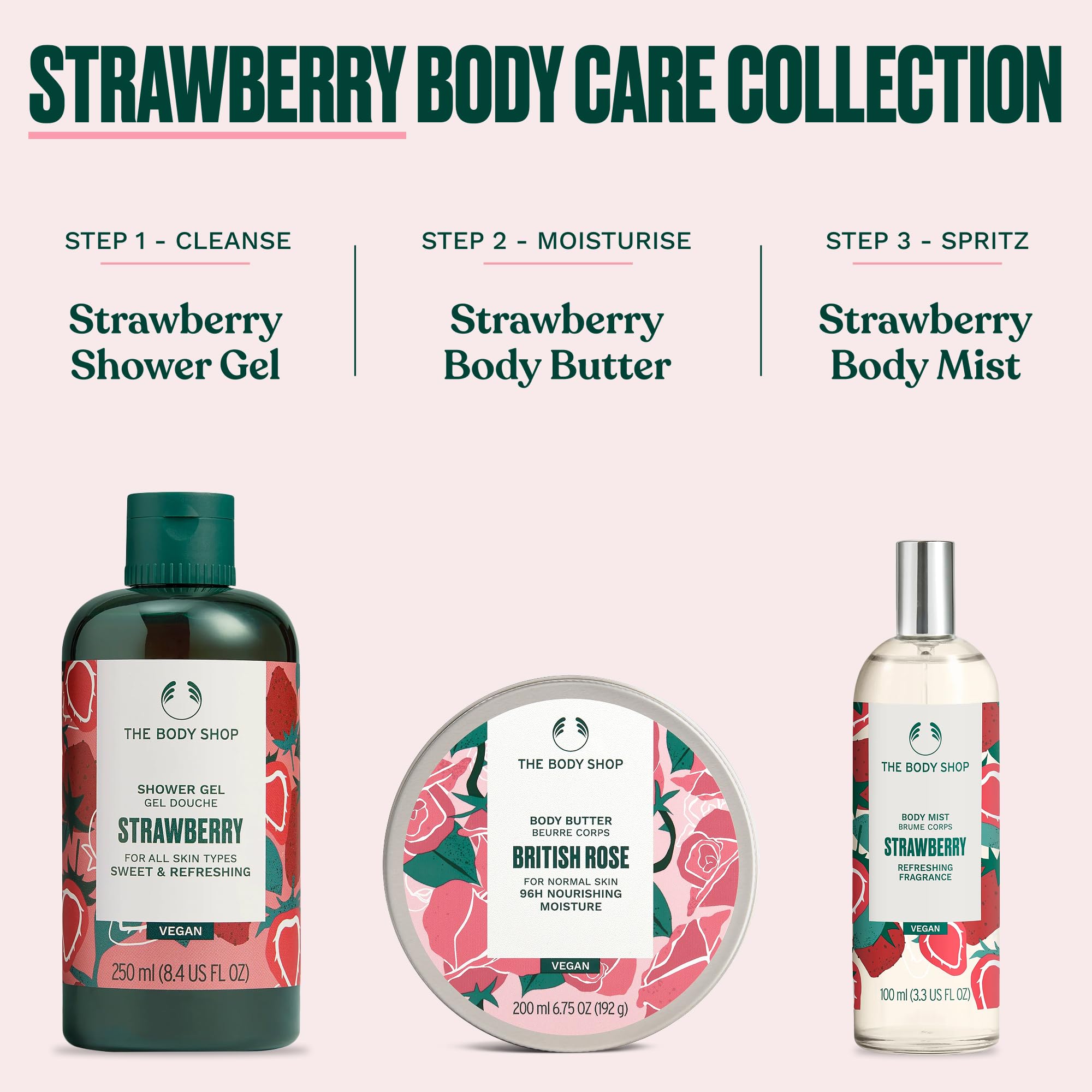 Emballage recyclable The Body Shop Beurre corporel fraise favorise une beauté responsable.