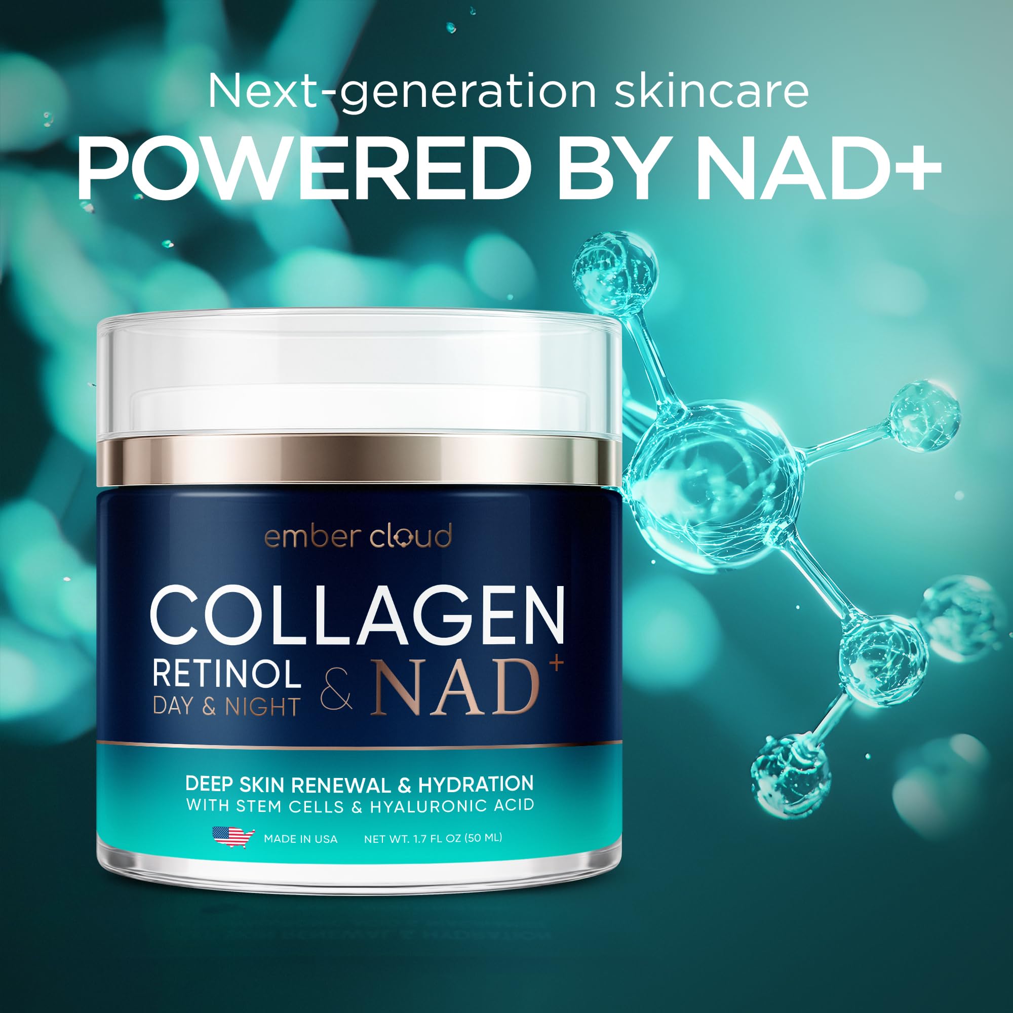 Présentation élégante d'Ember Cloud Collagen NAD+ dans votre routine beauté.