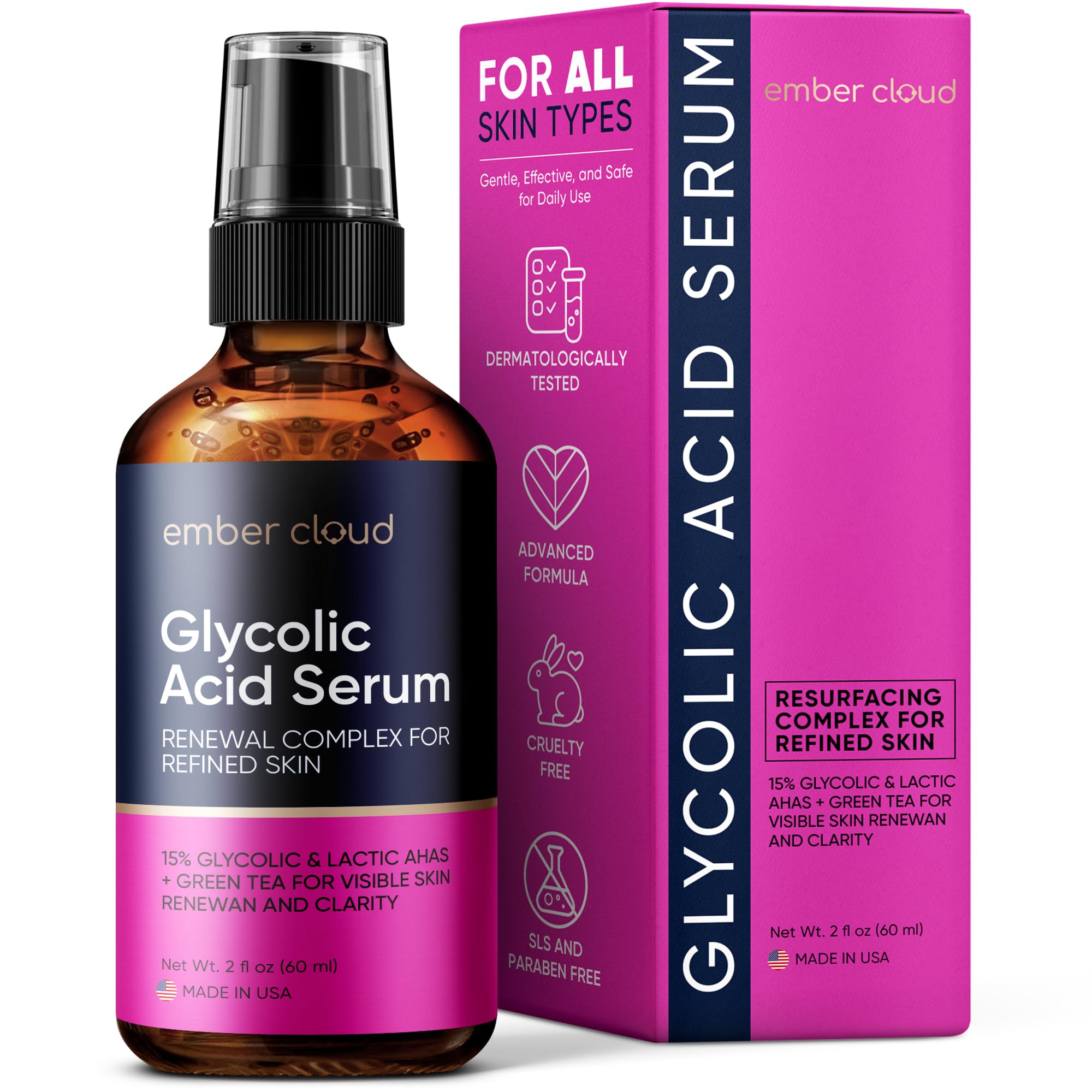 Sérum glycolique Ember Cloud 15% – flacon 2 oz pour éclat et uniformité du teint