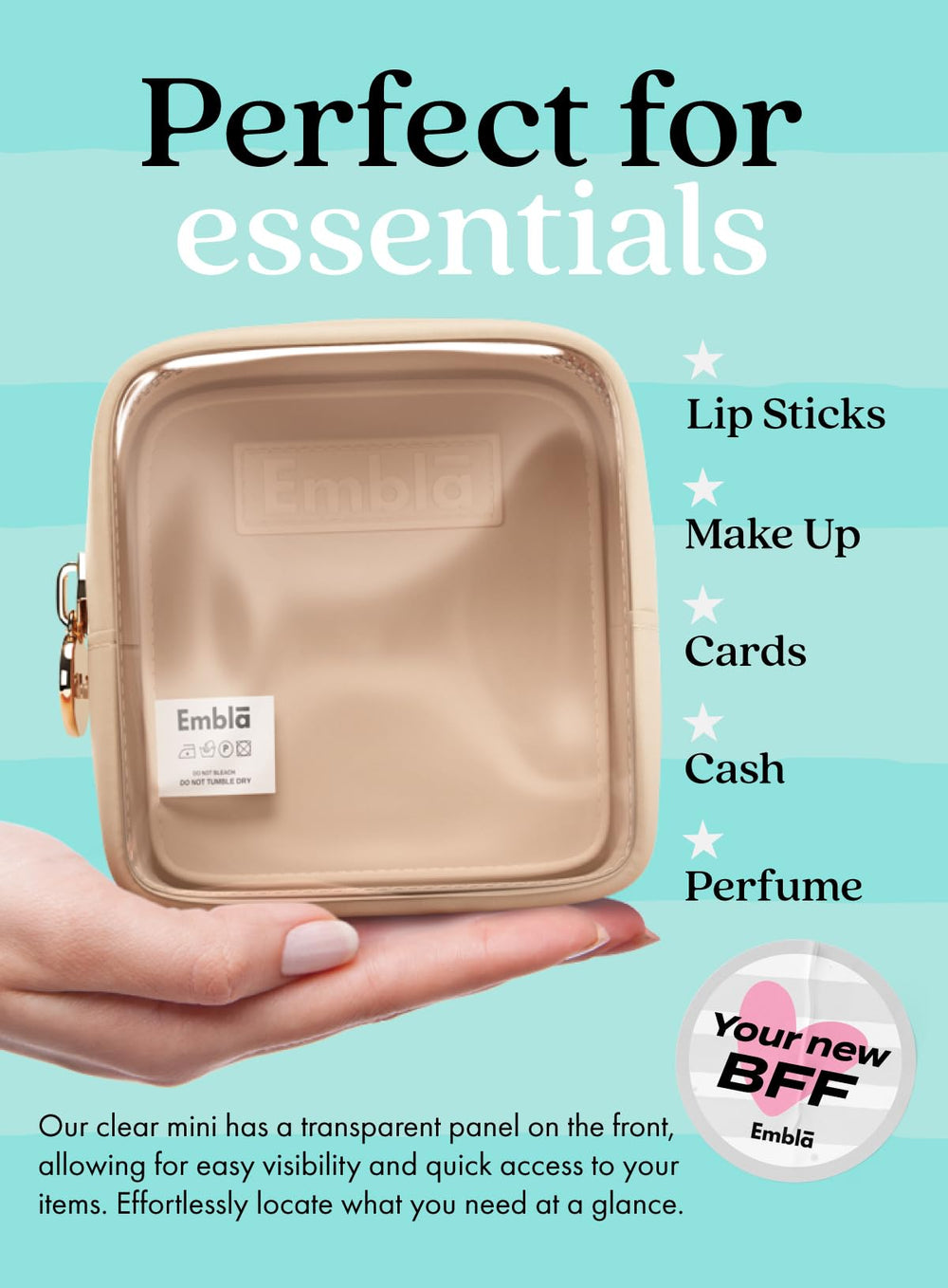 Etui voyage hygiène transparent Embla London, parfait pour les articles de toilette lors de déplacements.