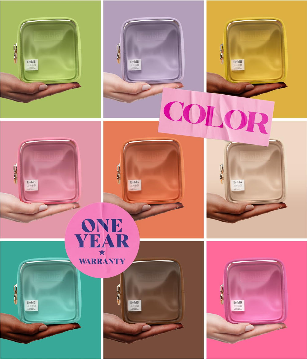 Variété de couleurs Embla London, options préppy pour personnaliser votre rangement beauté.