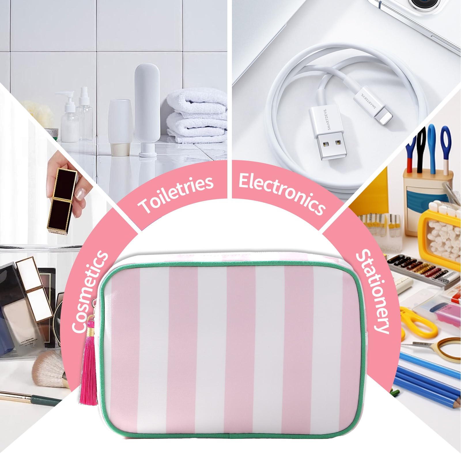 Intérieur du sac maquillage rayé Embrunioice avec coussin de protection