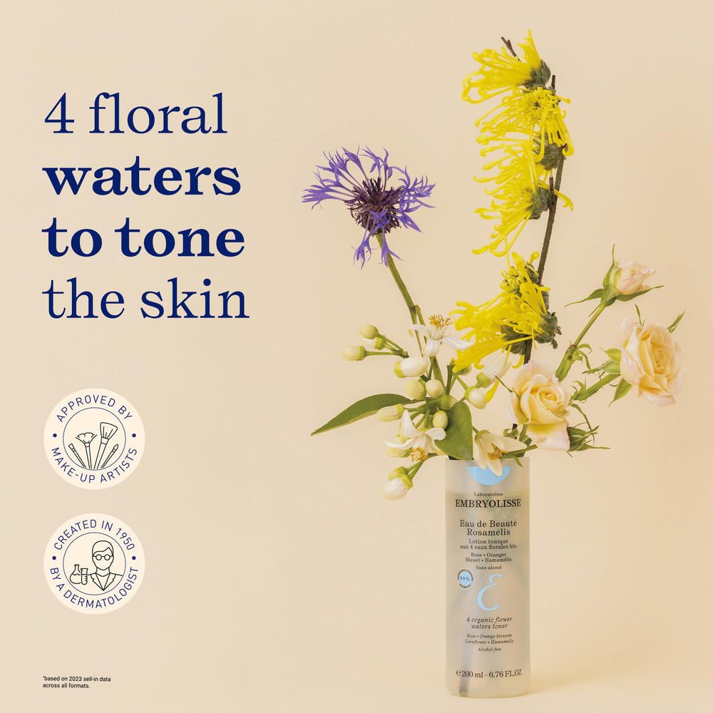 Embryolisse Eau de Beaute Rosamelis avec fleurs, offre douceur et équilibre à la peau