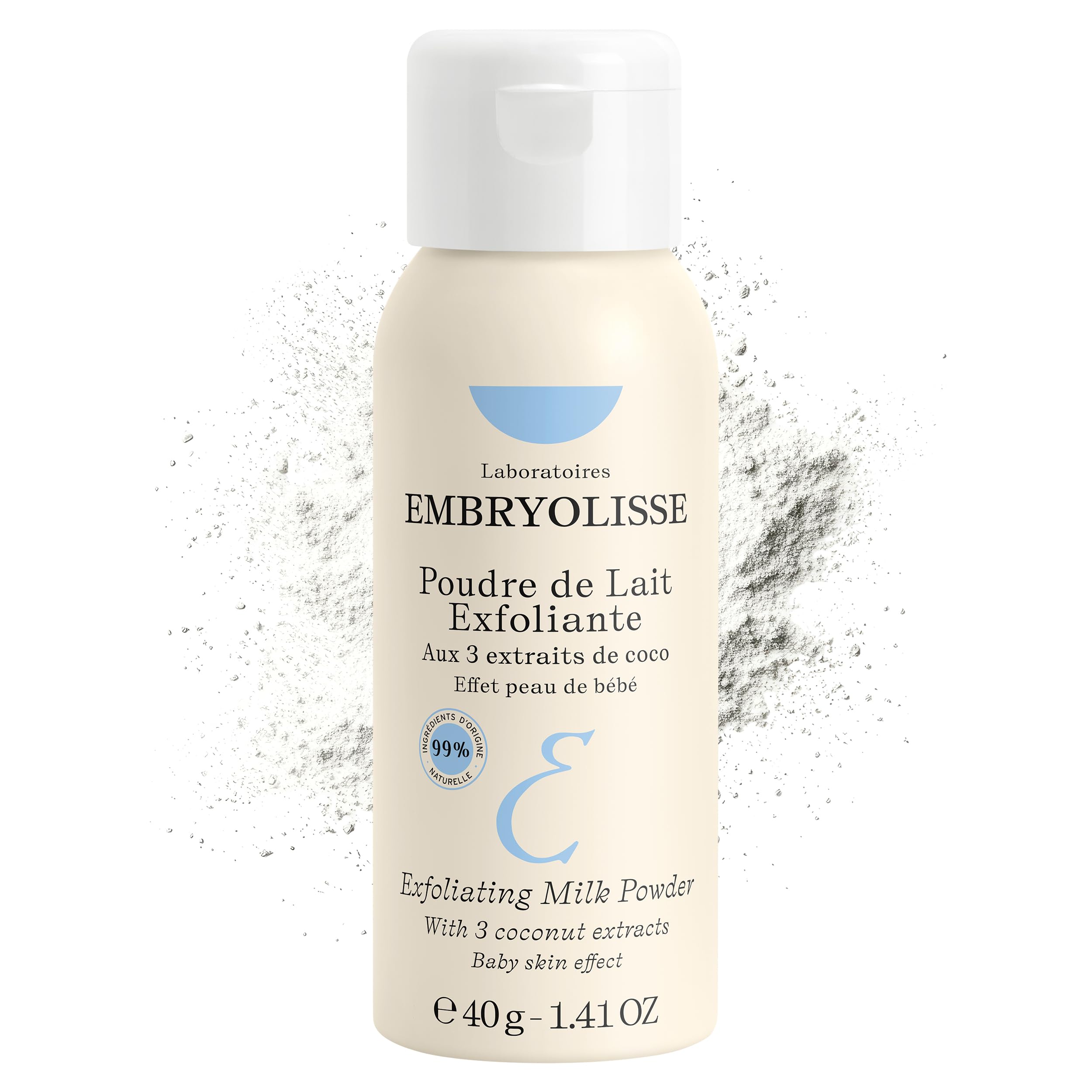 Embryolisse gommage poudre visage: exfoliation douce pour peau lisse et lumineuse.