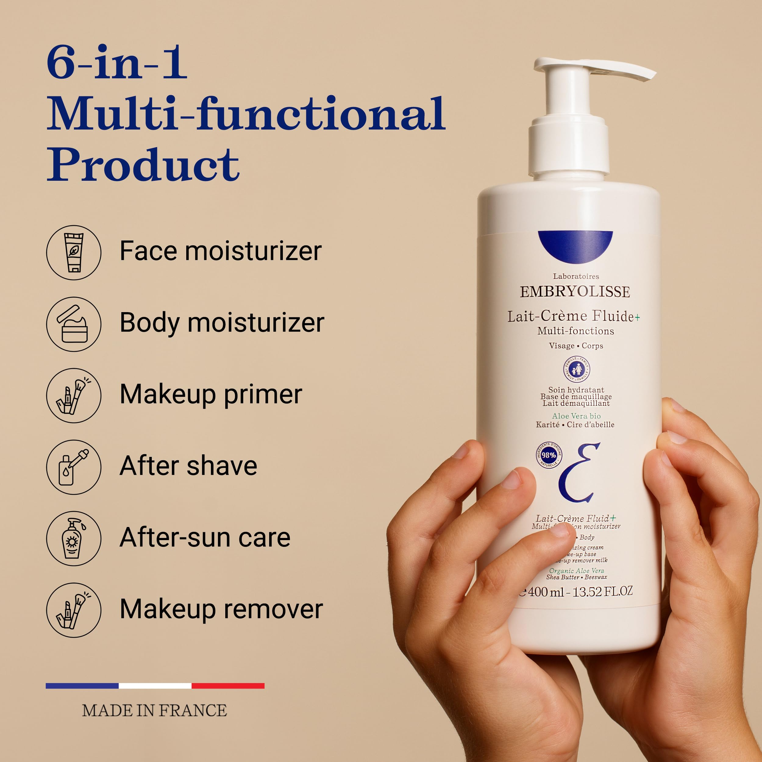 Embryolisse Lait Creme Fluid – appliquer sur main pour peau soyeuse.