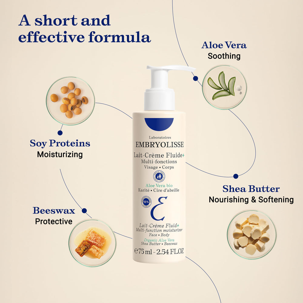 Embryolisse Lait Crème Fluid+ après-soleil pour une peau apaisée.