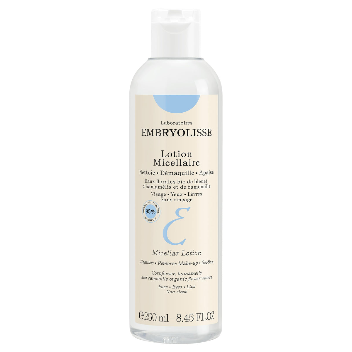 Embryolisse Micellar Lotion démaquille visage, yeux et lèvres sans rinçage.