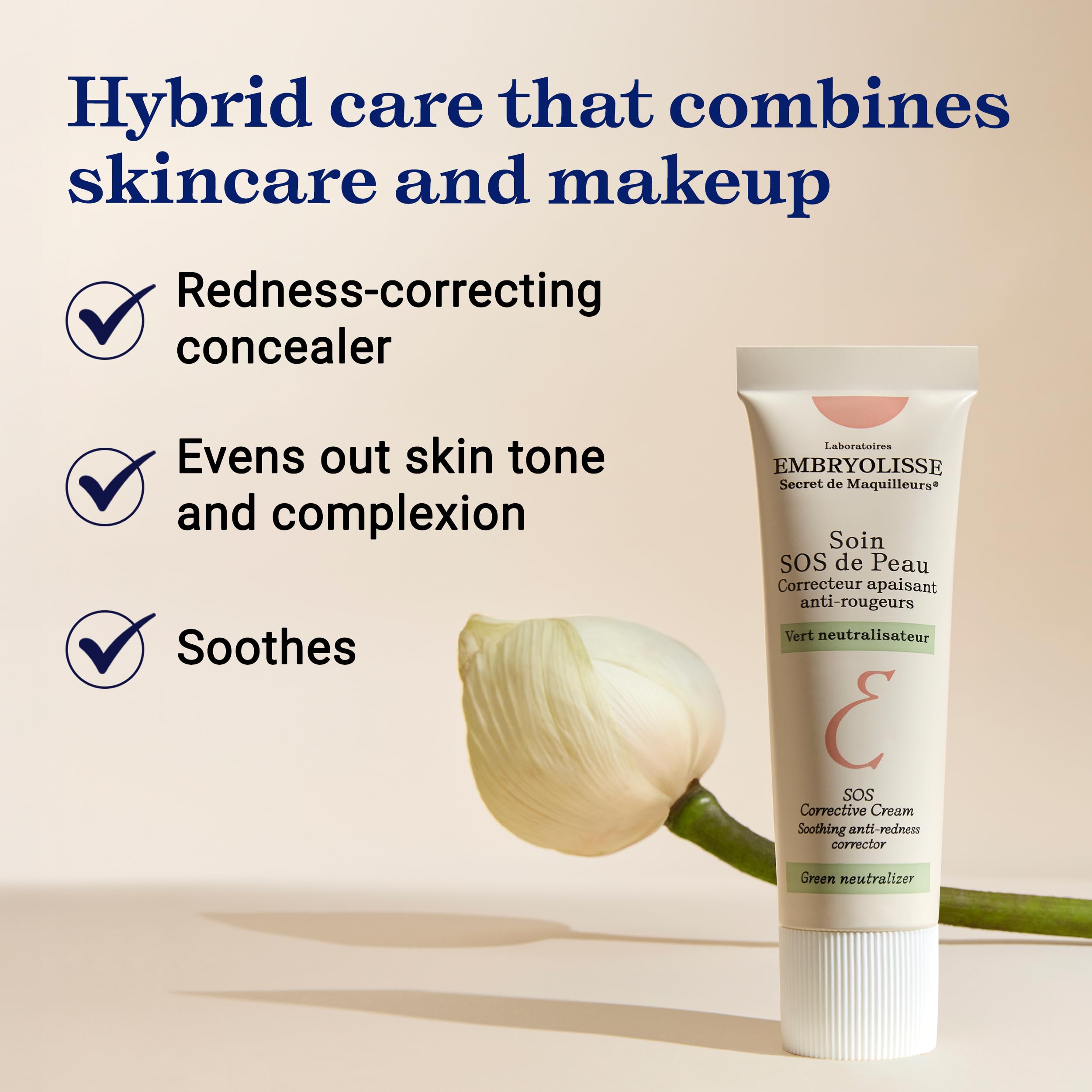 Crème vegan sans parfum Embryolisse SOS Crème Correctrice pour peaux sensibles.