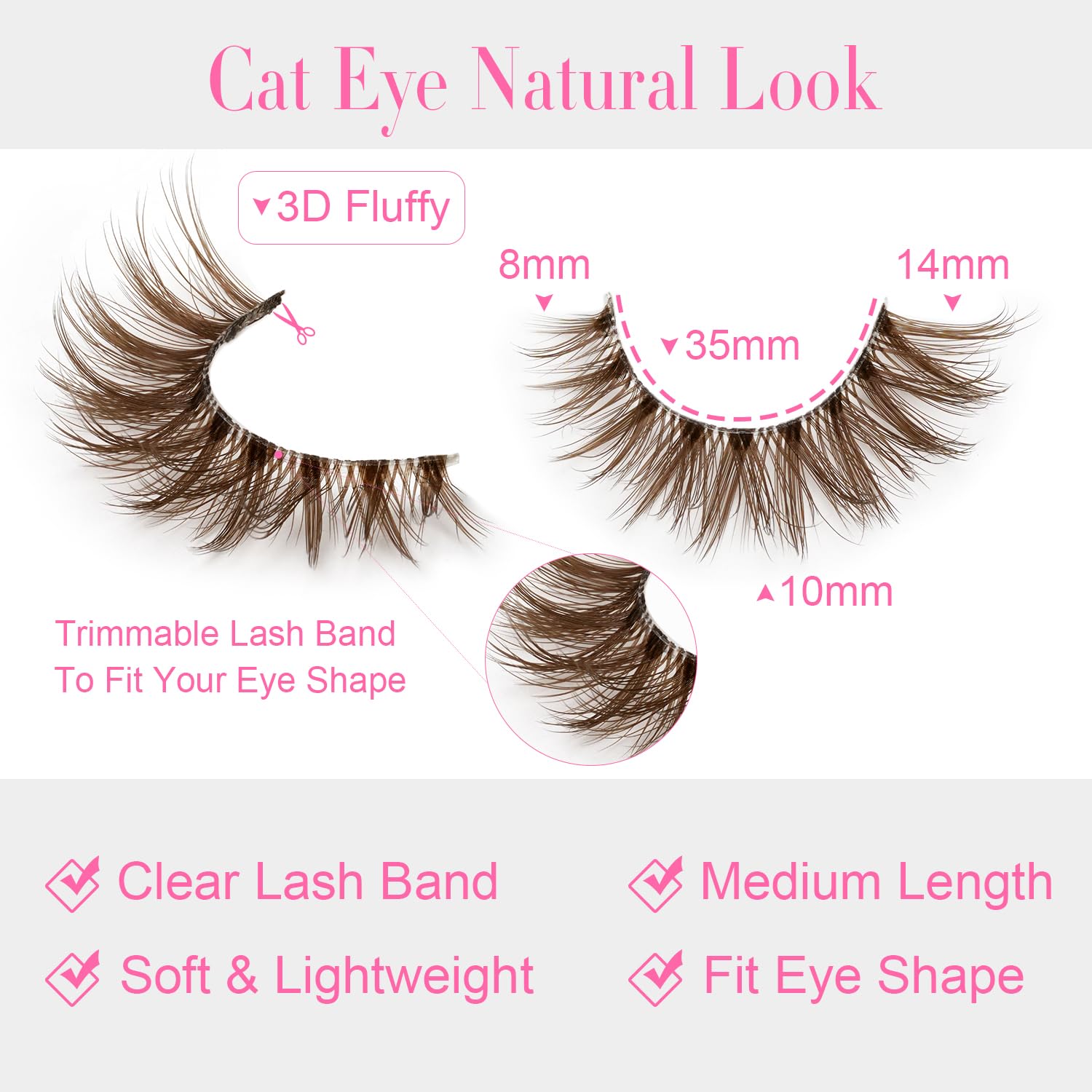 Cils EMEDA brun 14mm sur bande claire, effet volume léger et confort toute la journée.