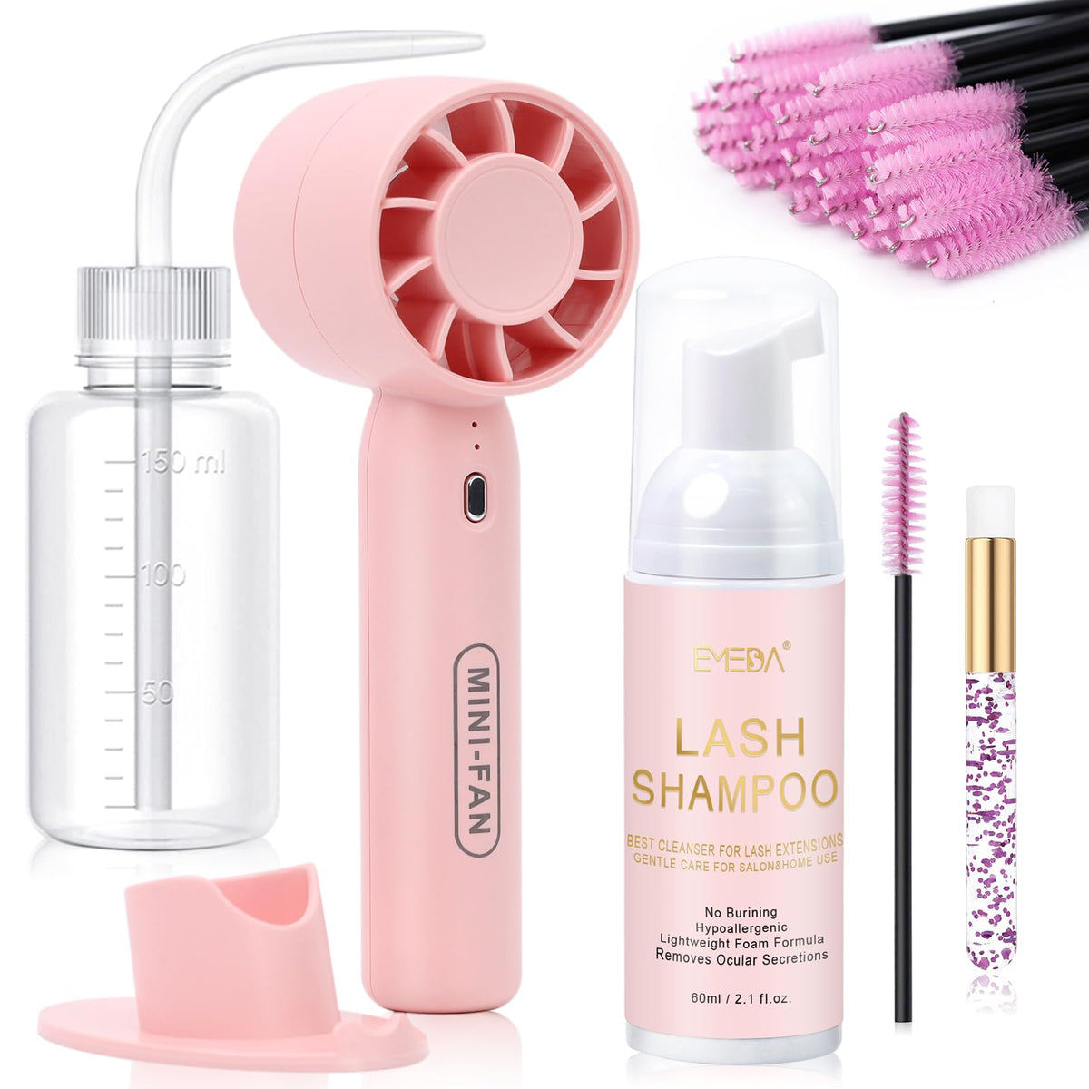 EMEDA kit nettoyage cils avec ventilateur USB portable favorise un séchage rapide des extensions