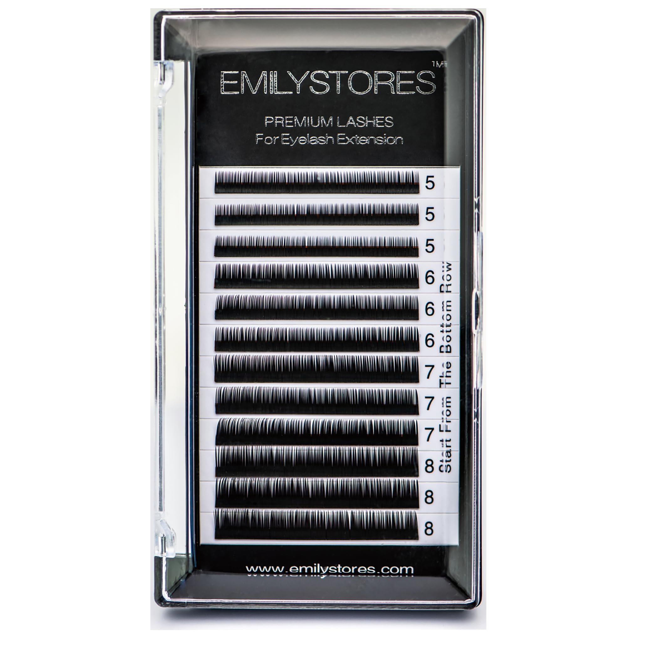 EMILYSTORES plateau 12 rangs cils bas J Curl 0,10 mm pour une application précise