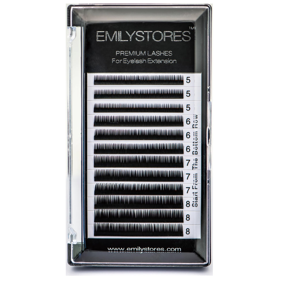 EMILYSTORES plateau 12 rangs cils bas J Curl 0,10 mm pour une application précise