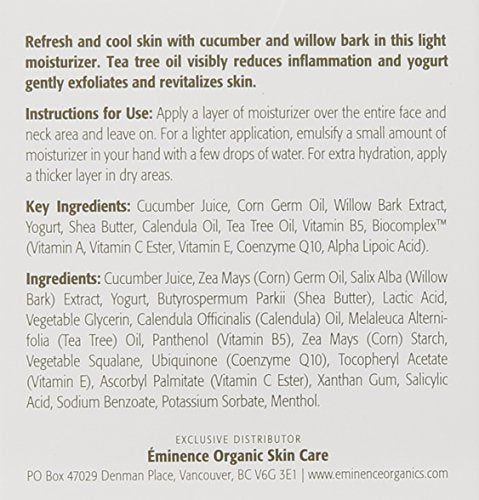 Eminence Clear Skin Probiotic Moisturizer — ingrédients concombre et yaourt pour nourrir la peau.