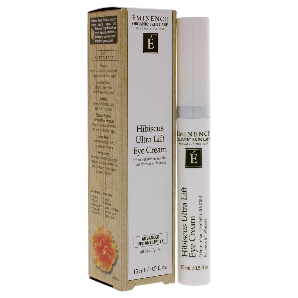 Crème Yeux Hibiscus Ultra Lift d’Eminence, texture satinée pour lisser le contour.