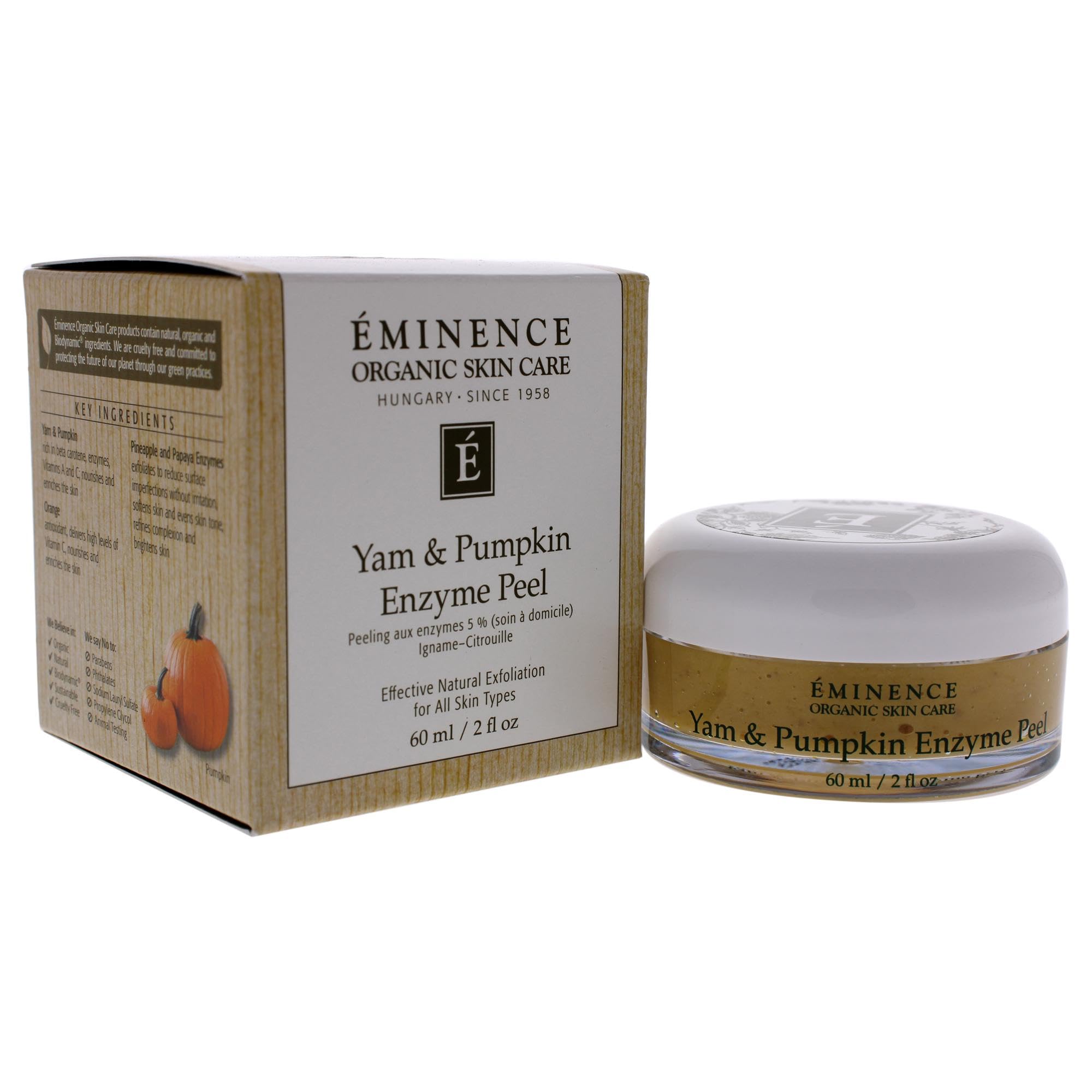 Ingrédients du peeling enzymatique d'Éminence, igname et citrouille riches en enzymes et bêta-carotène.